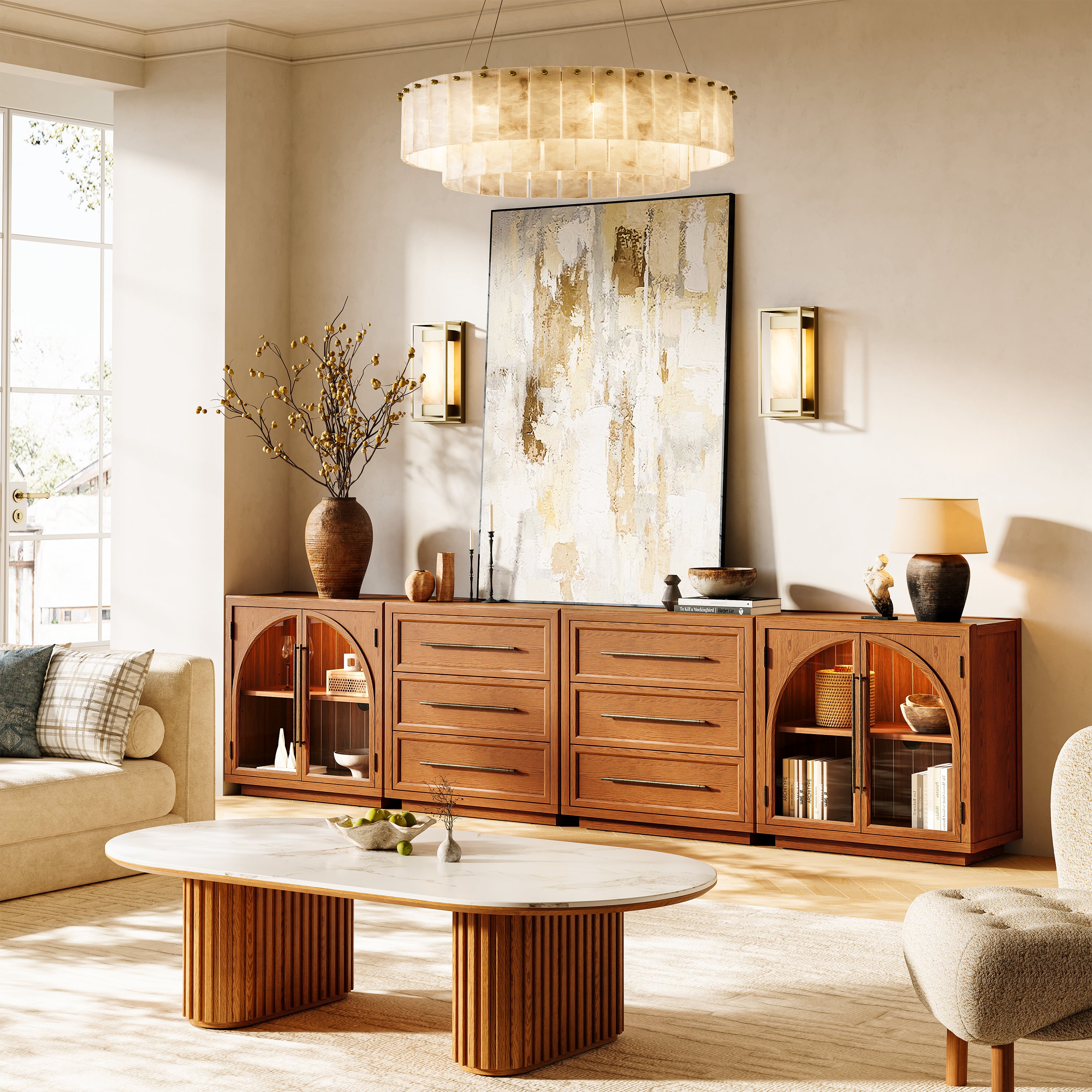 Alvar Arched 128″ Modulare Medienkonsole aus Eiche (4er-Set)