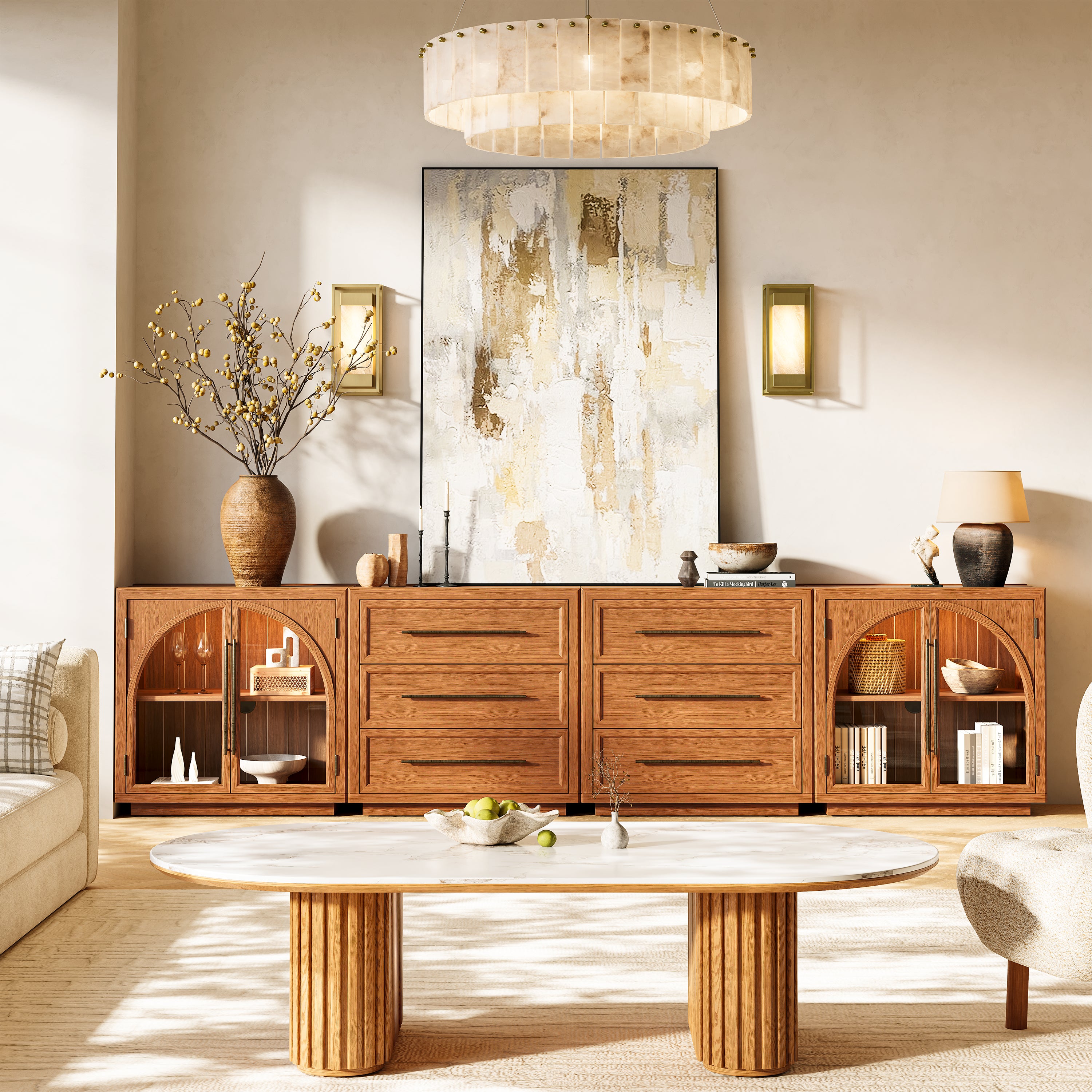 Alvar Arched 128″ Modulare Medienkonsole aus Eiche (4er-Set)