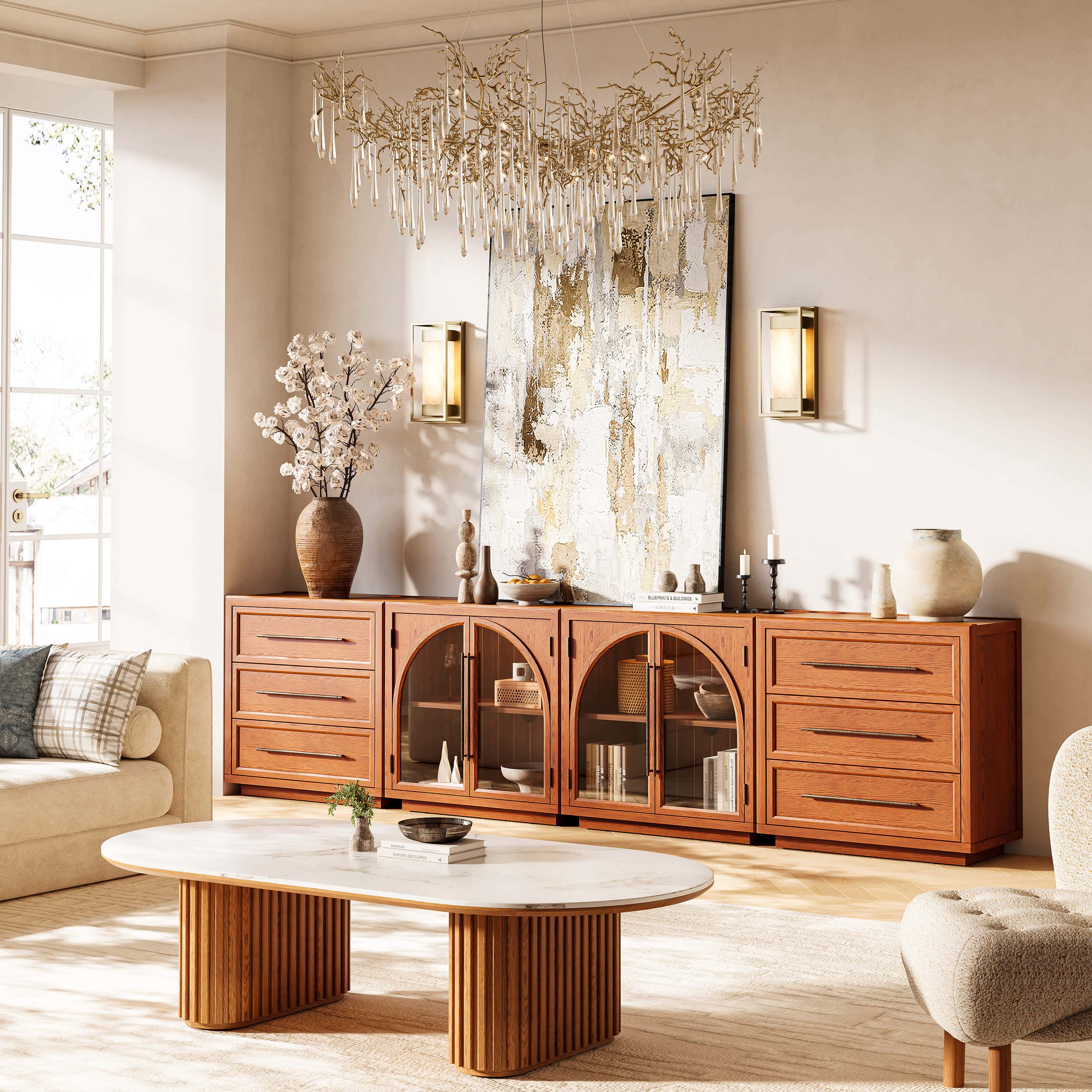 Alvar Arched 126″ Modulare Medienkonsole aus Eiche (4er-Set)