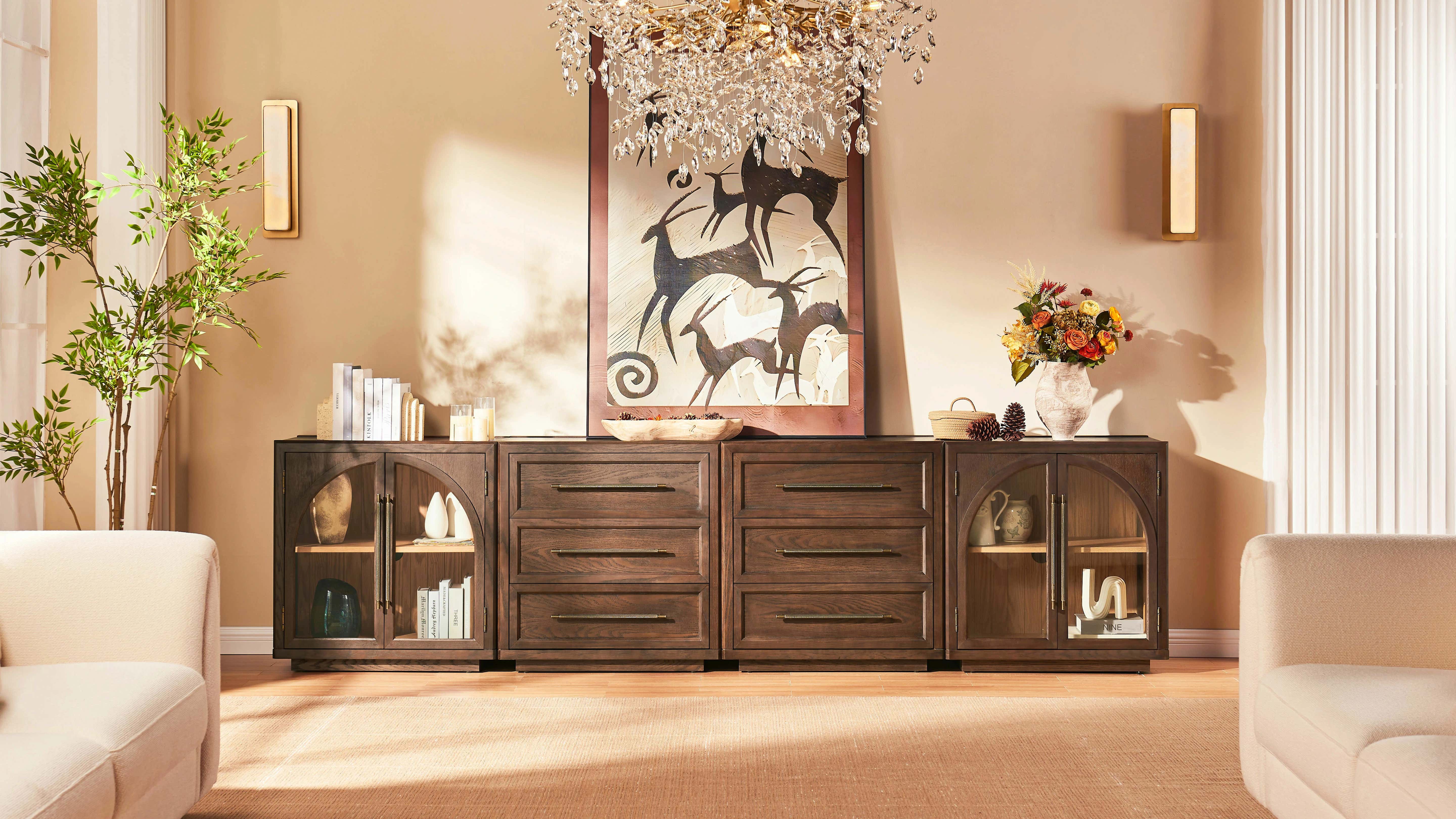 Alvar Arched 128″ Modulare Medienkonsole aus Eiche (4er-Set)