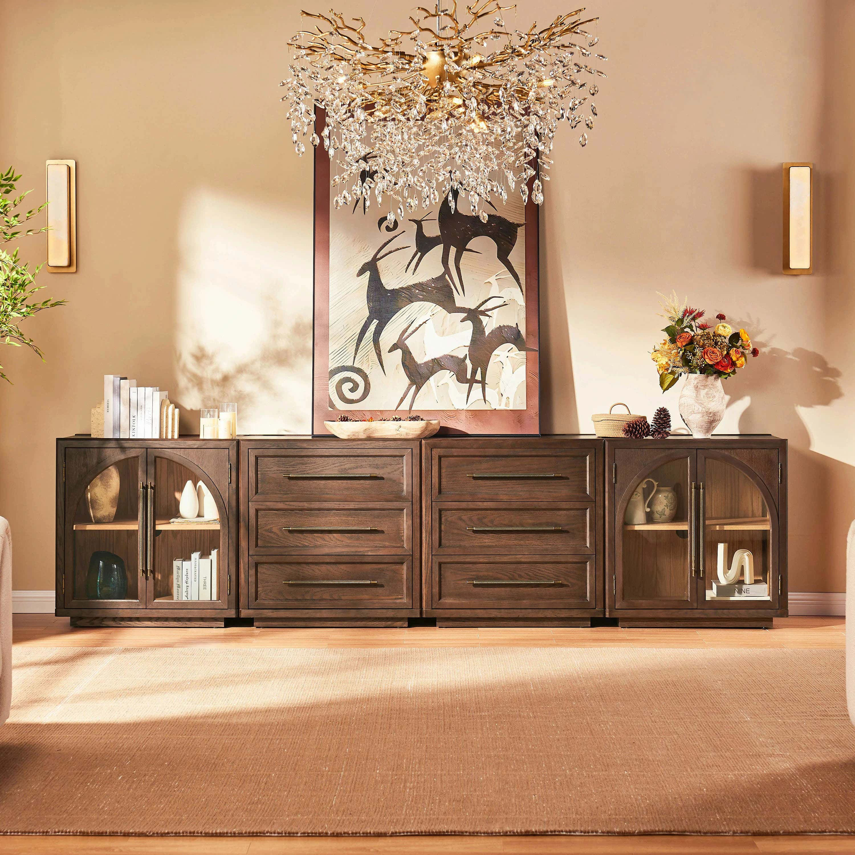 Alvar Arched 128″ Modulare Medienkonsole aus Eiche (4er-Set)