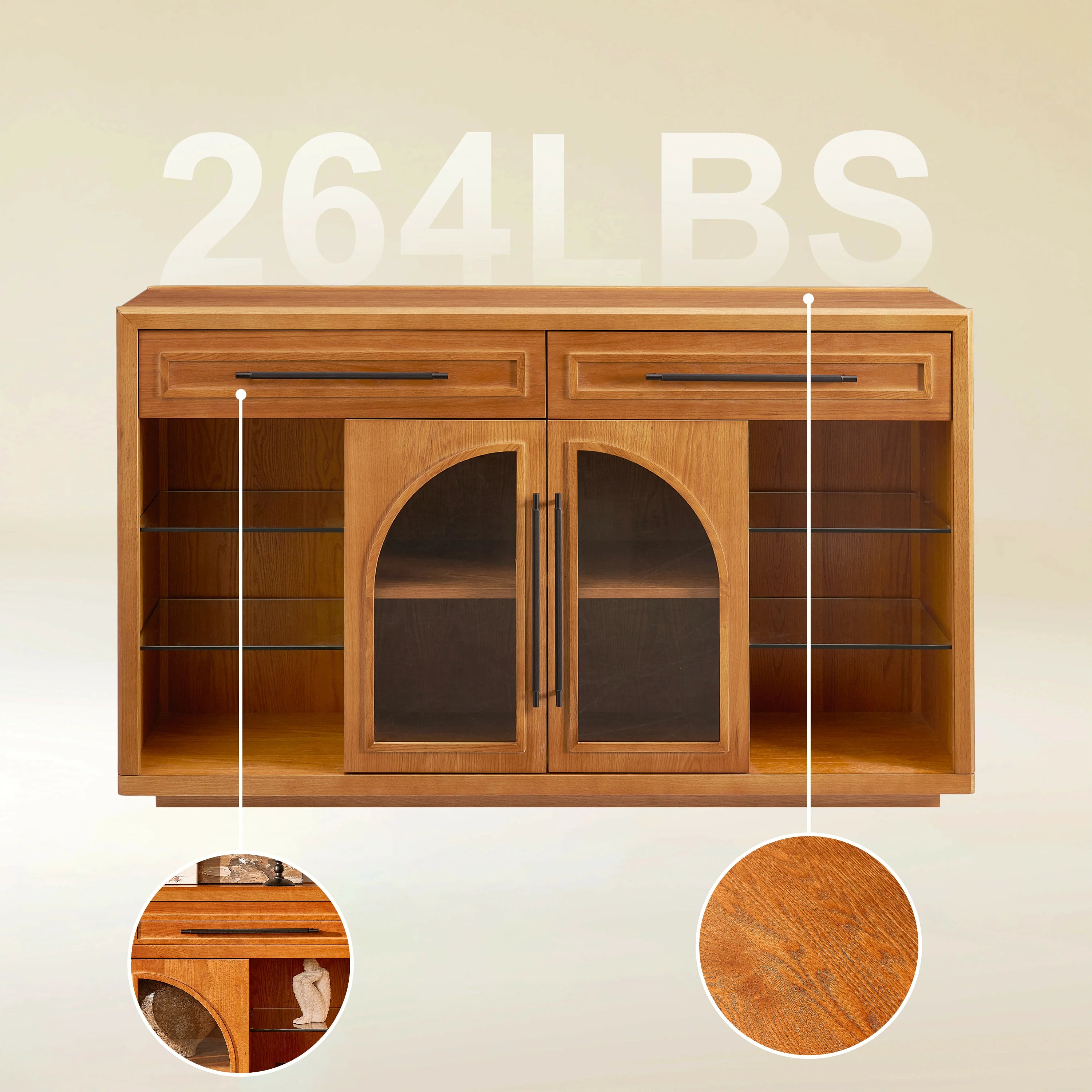 Alvar Sideboard aus gewölbtem Glas aus Eiche, 160 cm breit