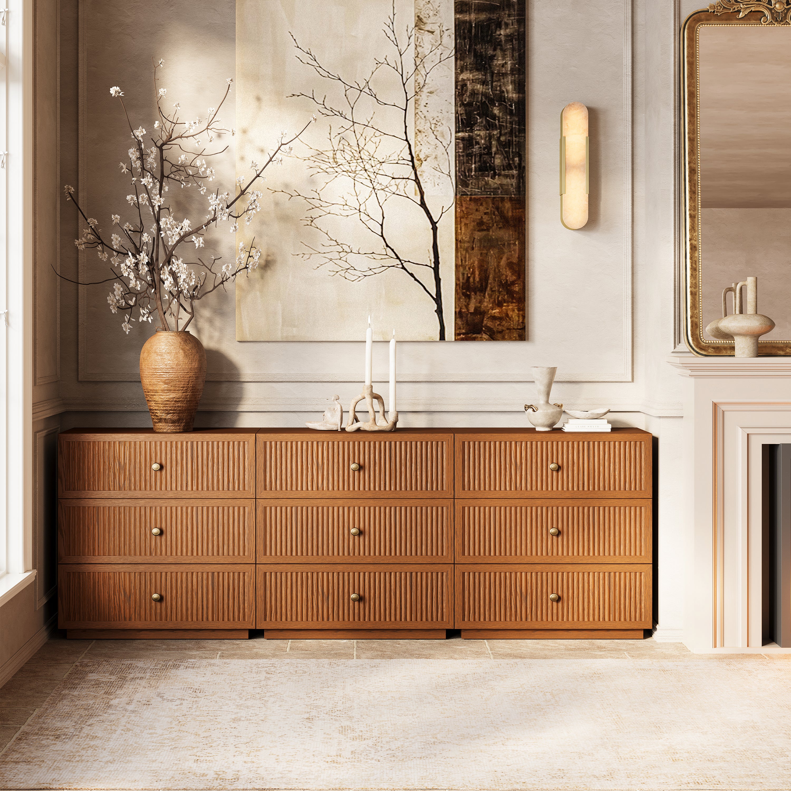 Avery Oak 9-Drawer Chest 90"W