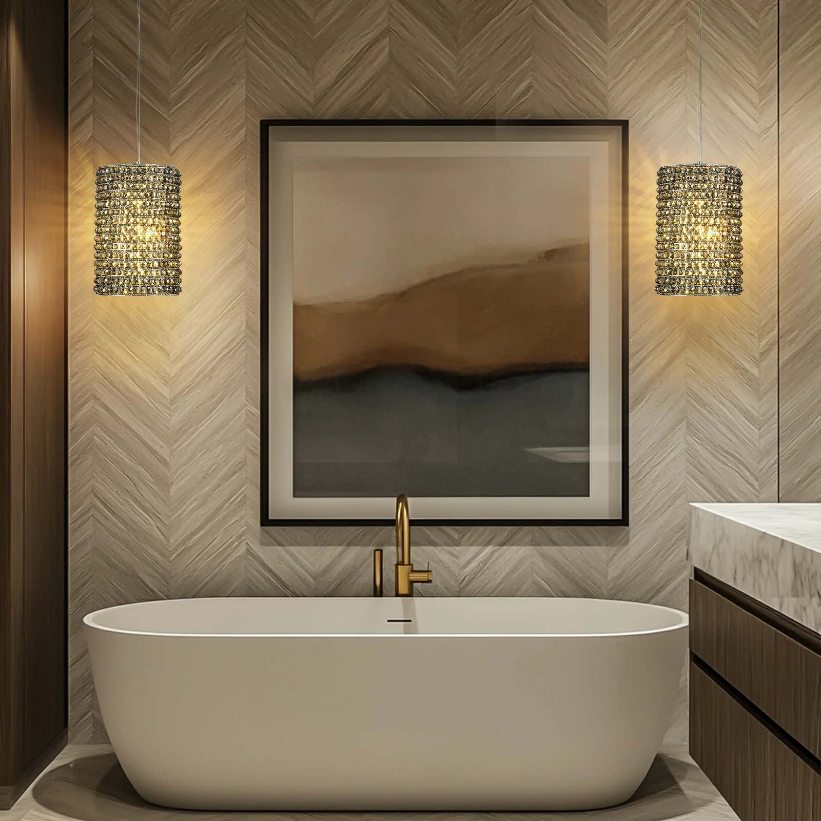 Stellar Beads Pendant Lights Smoke Clear 12"#Finish_Grep