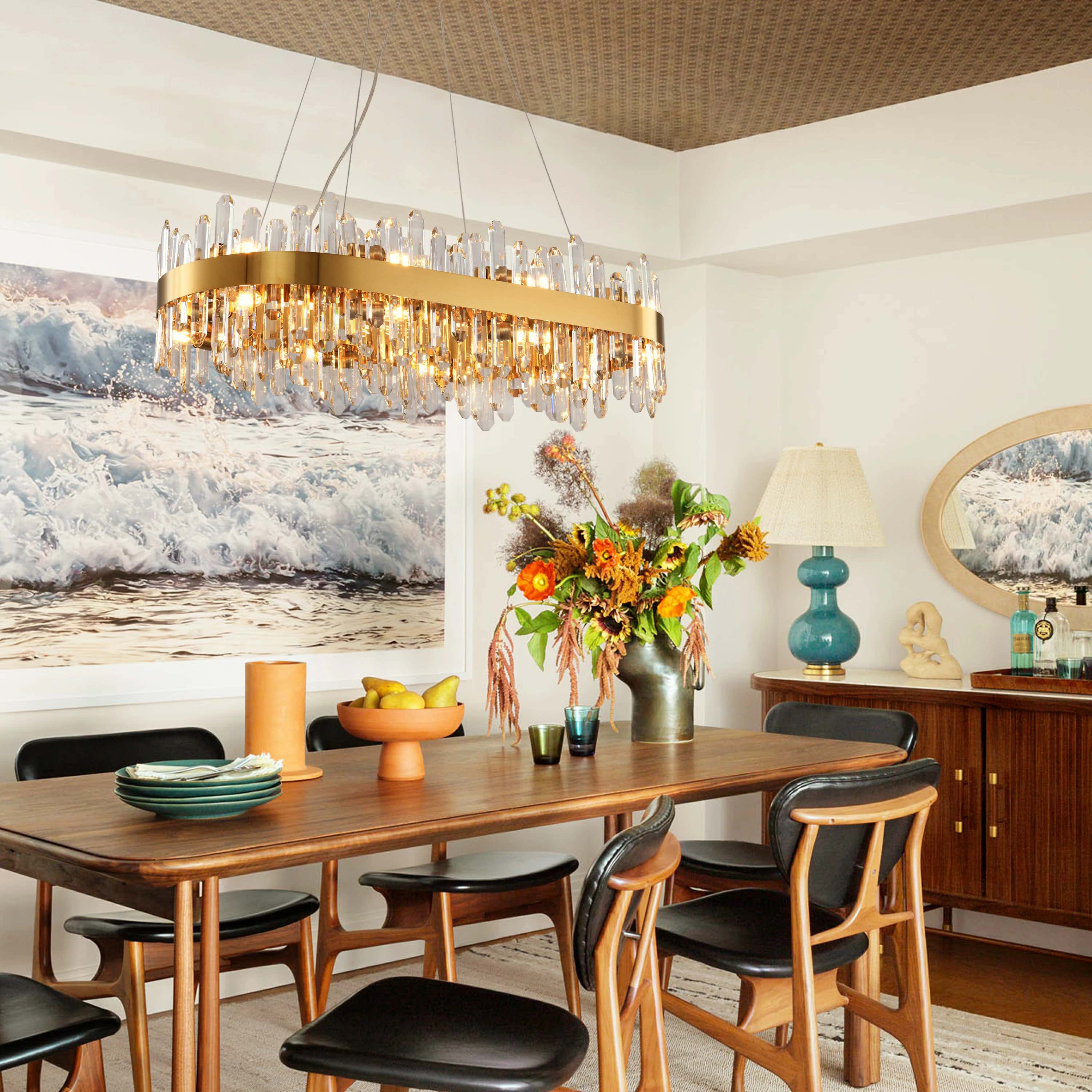 Ovaler Kronleuchter Stellara mit Kristallstreifen, 91,4 cm