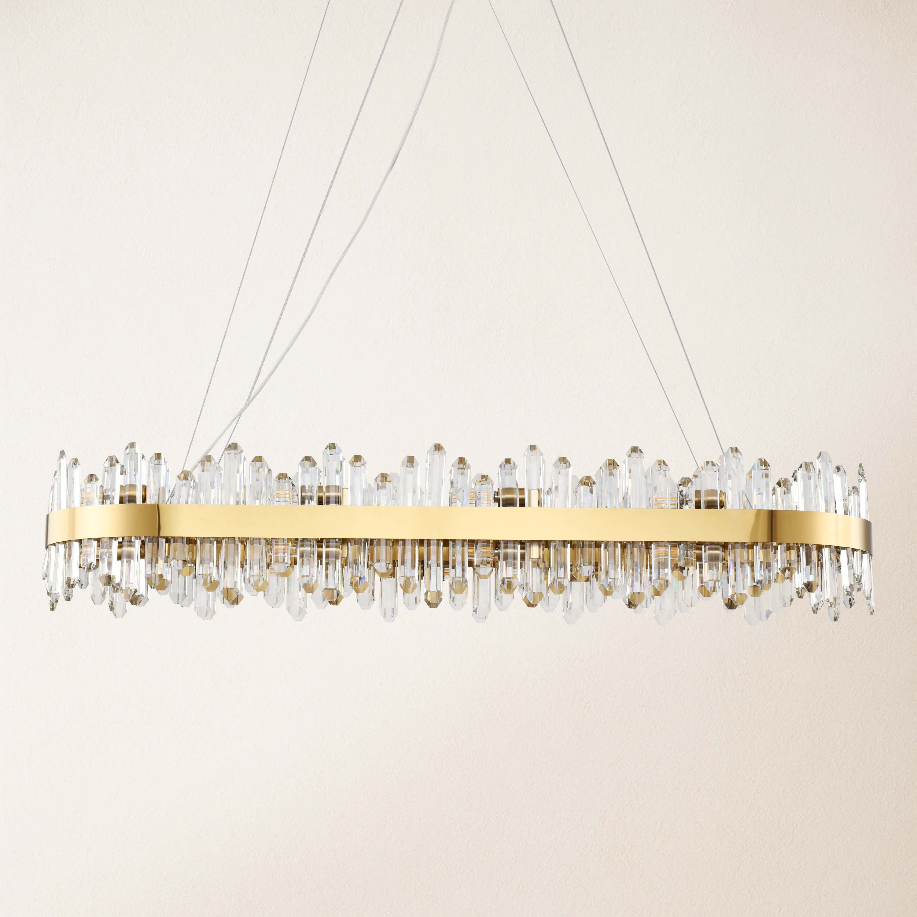 Ovaler Kronleuchter Stellara mit Kristallstreifen, 132 cm