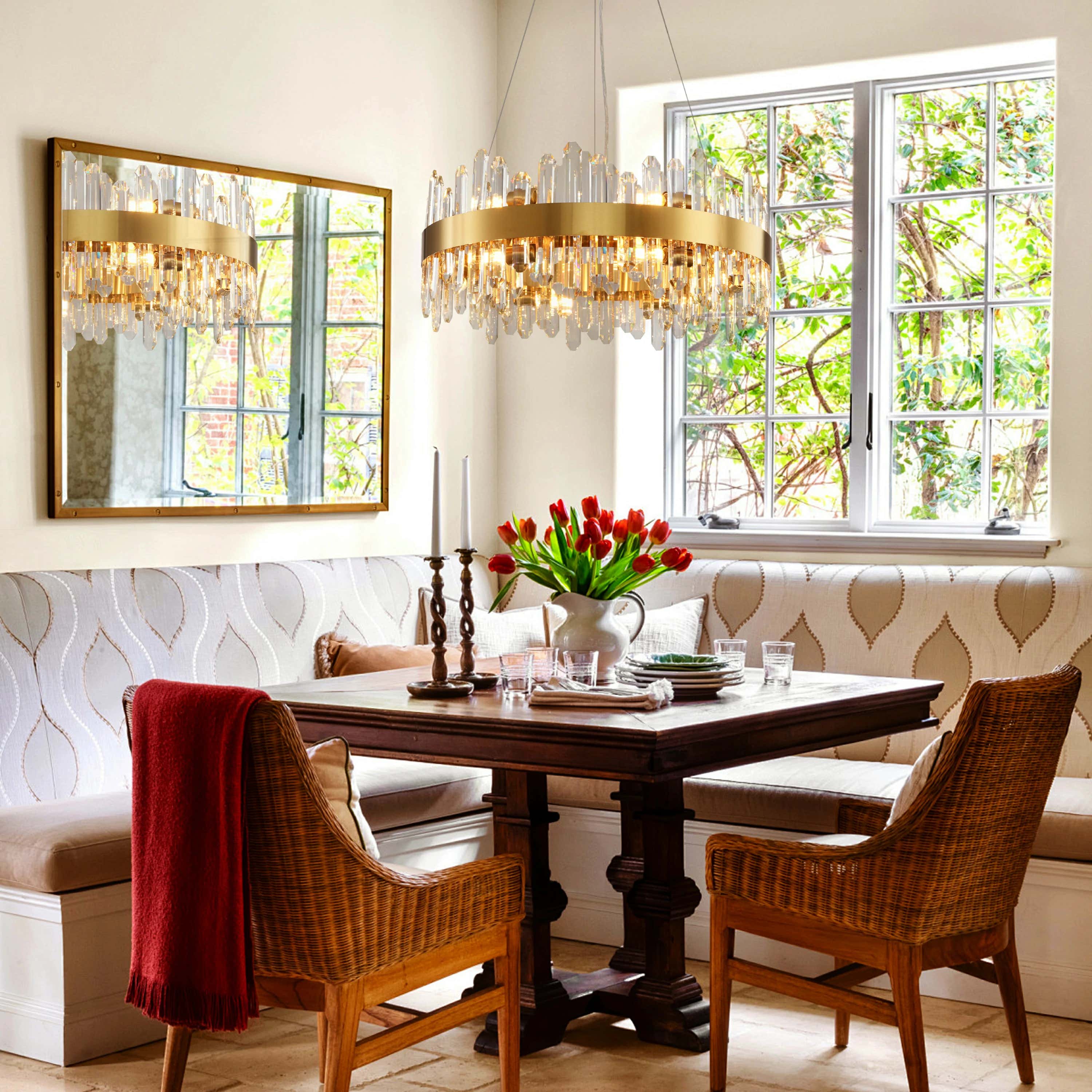 Runder Kronleuchter Stellara mit Kristallstreifen, 61 cm Durchmesser