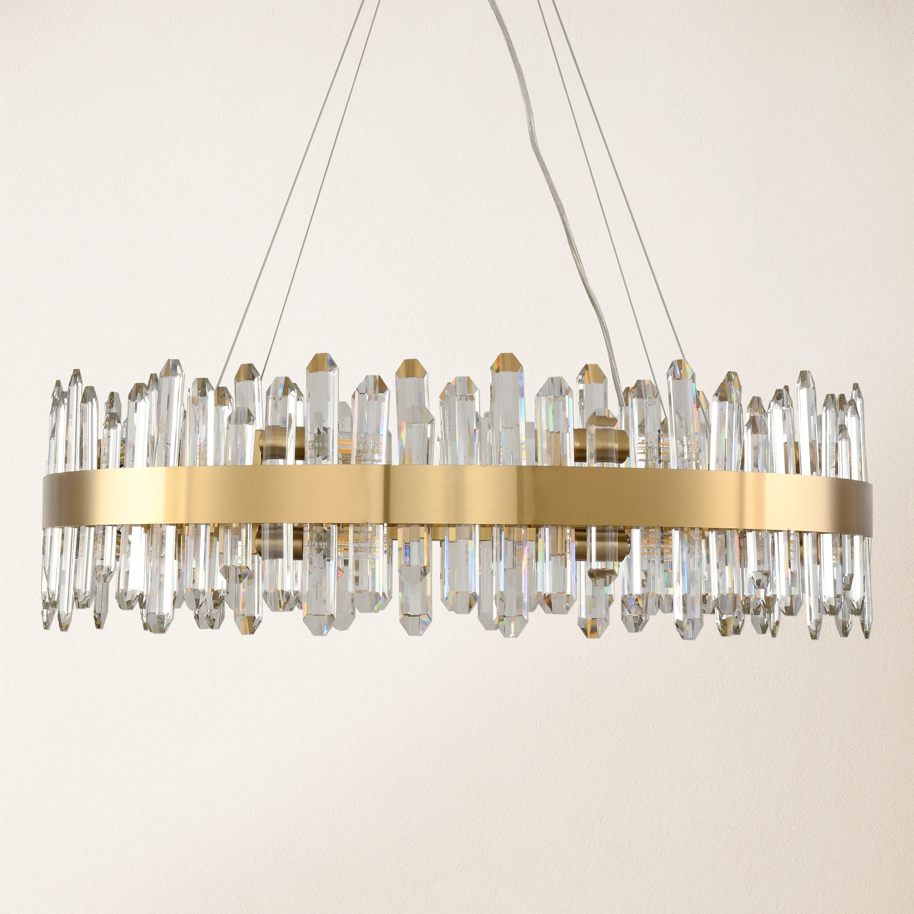 Runder Kronleuchter Stellara mit Kristallstreifen, 81,3 cm Durchmesser