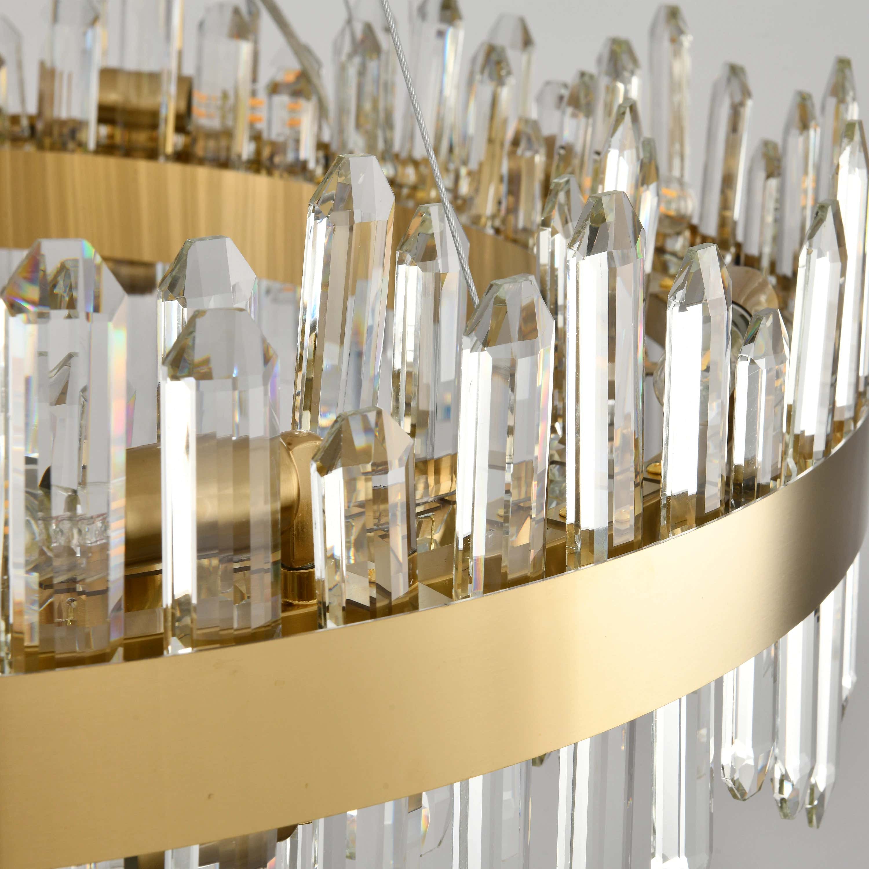 Runder Kronleuchter Stellara mit Kristallstreifen, 61 cm Durchmesser