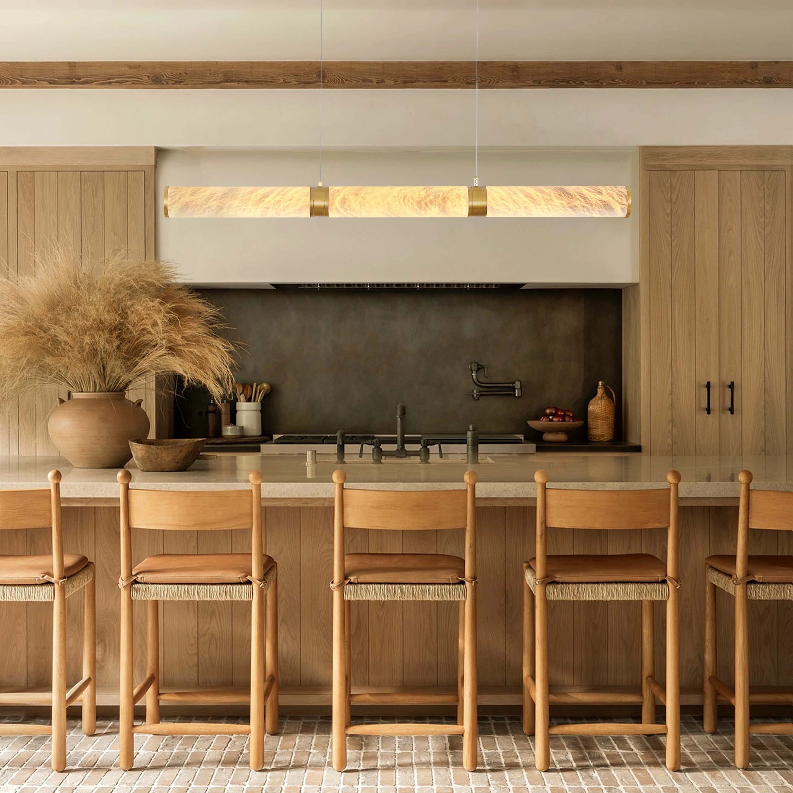 Sylvia Alabaster Linear Chandelier 47"#Finish_Gold