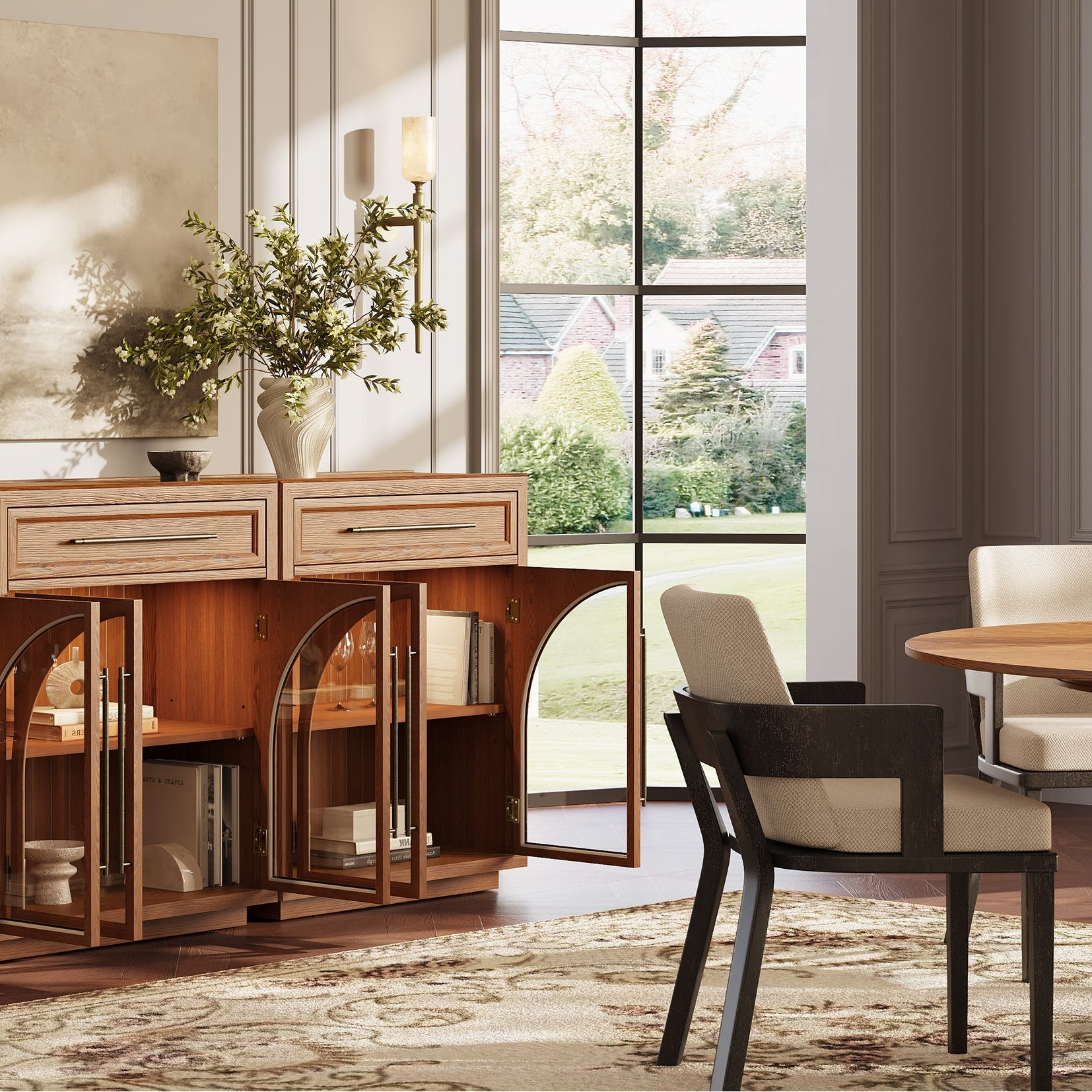 Alvar gewölbtes 96" Sideboard aus Eiche mit Schubladen (3er-Set)