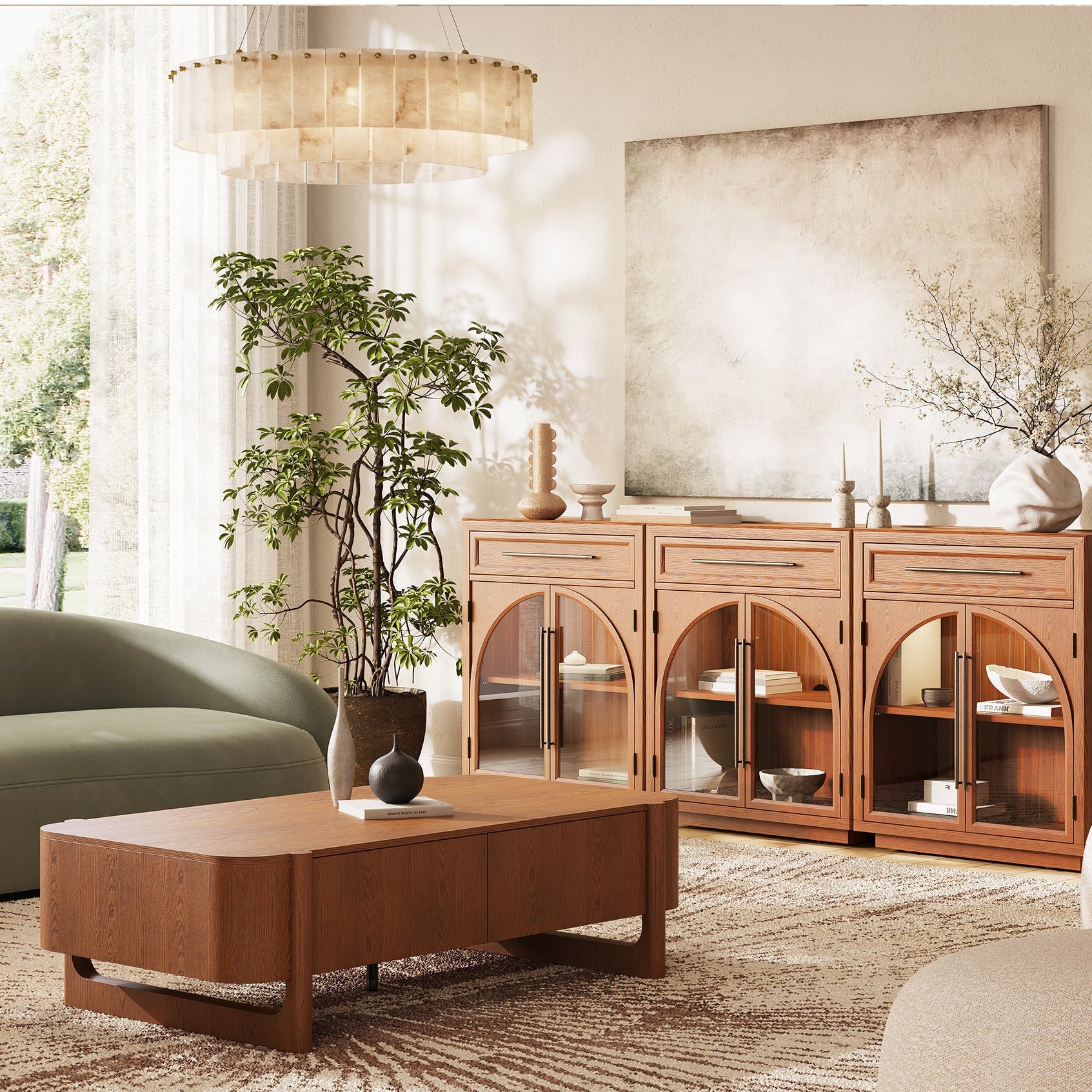 Alvar gewölbtes 64" Sideboard aus Eiche mit Schubladen (2er-Set)