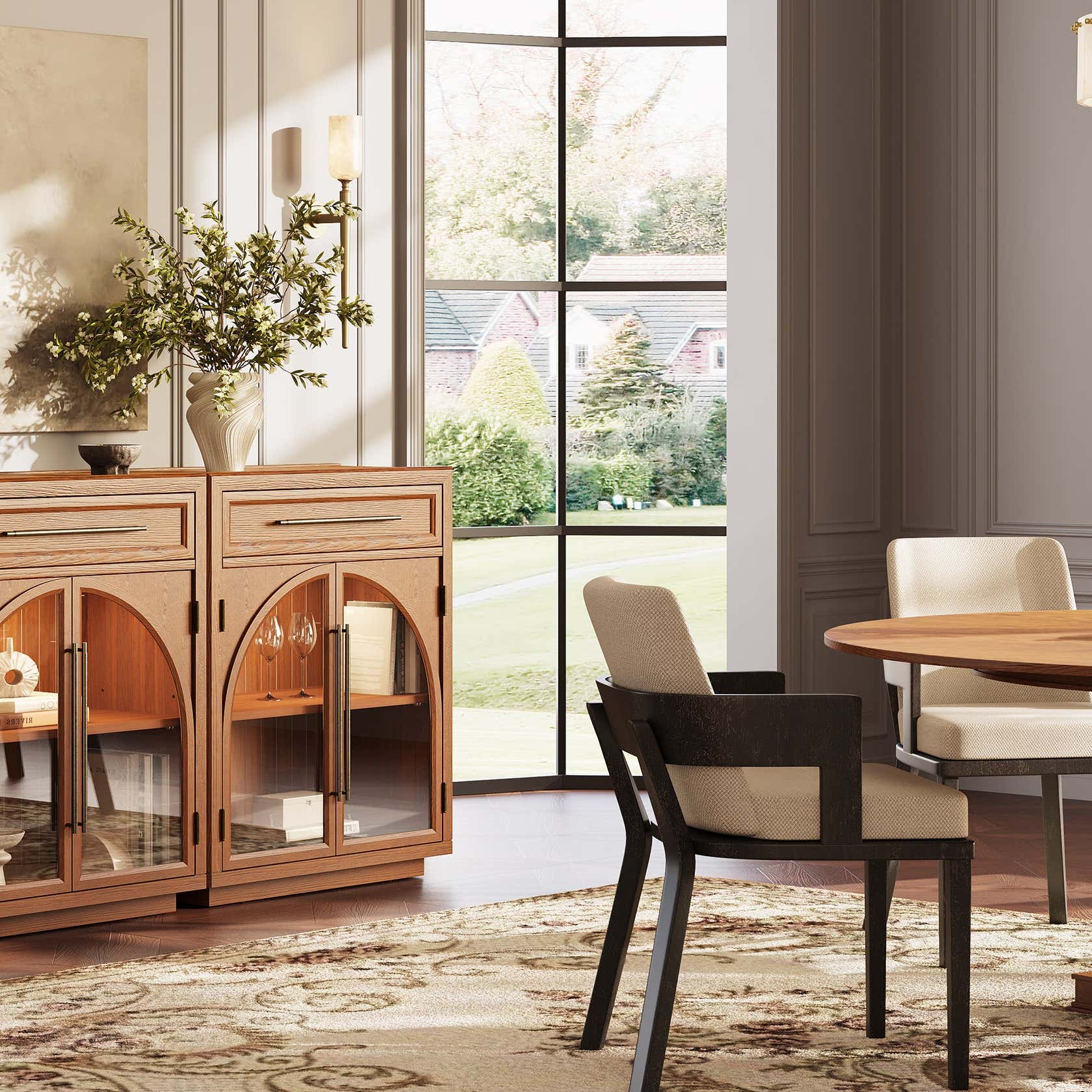 Alvar gewölbtes 96" Sideboard aus Eiche mit Schubladen (3er-Set)