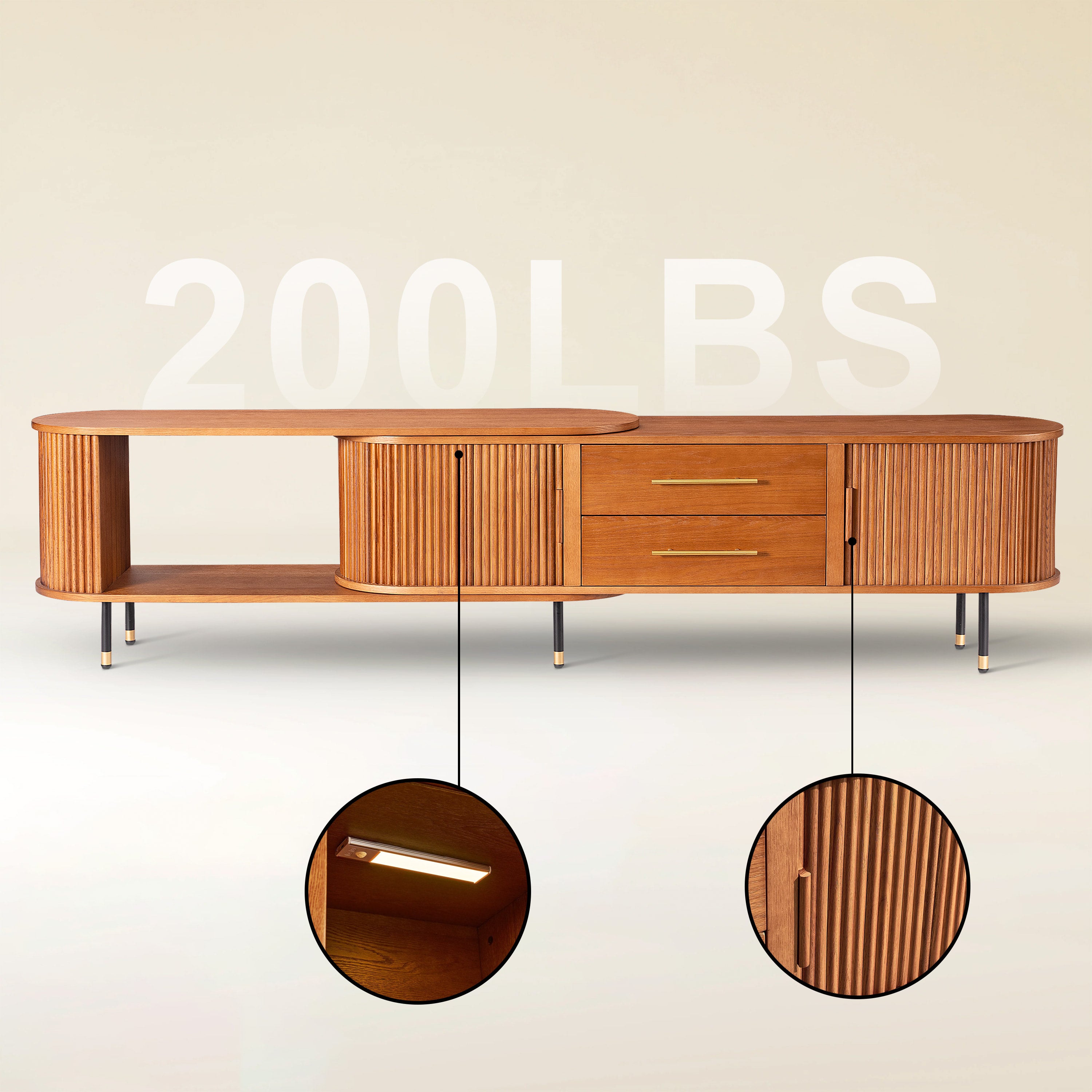 Ausziehbare Medienkonsole Ewan Oak, 78,74" bis 110,24"