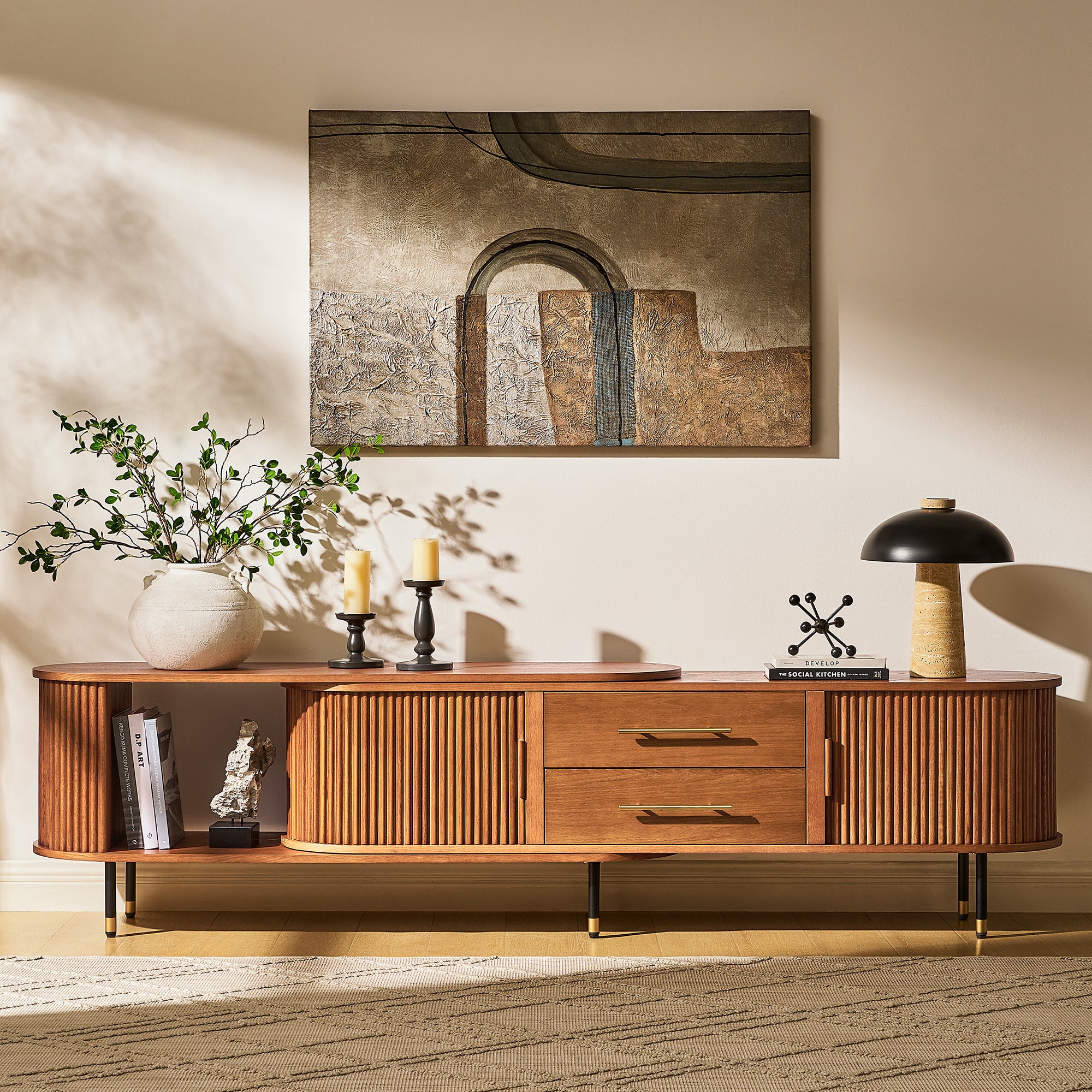 Ausziehbare Medienkonsole Ewan Oak, 78,74" bis 110,24"