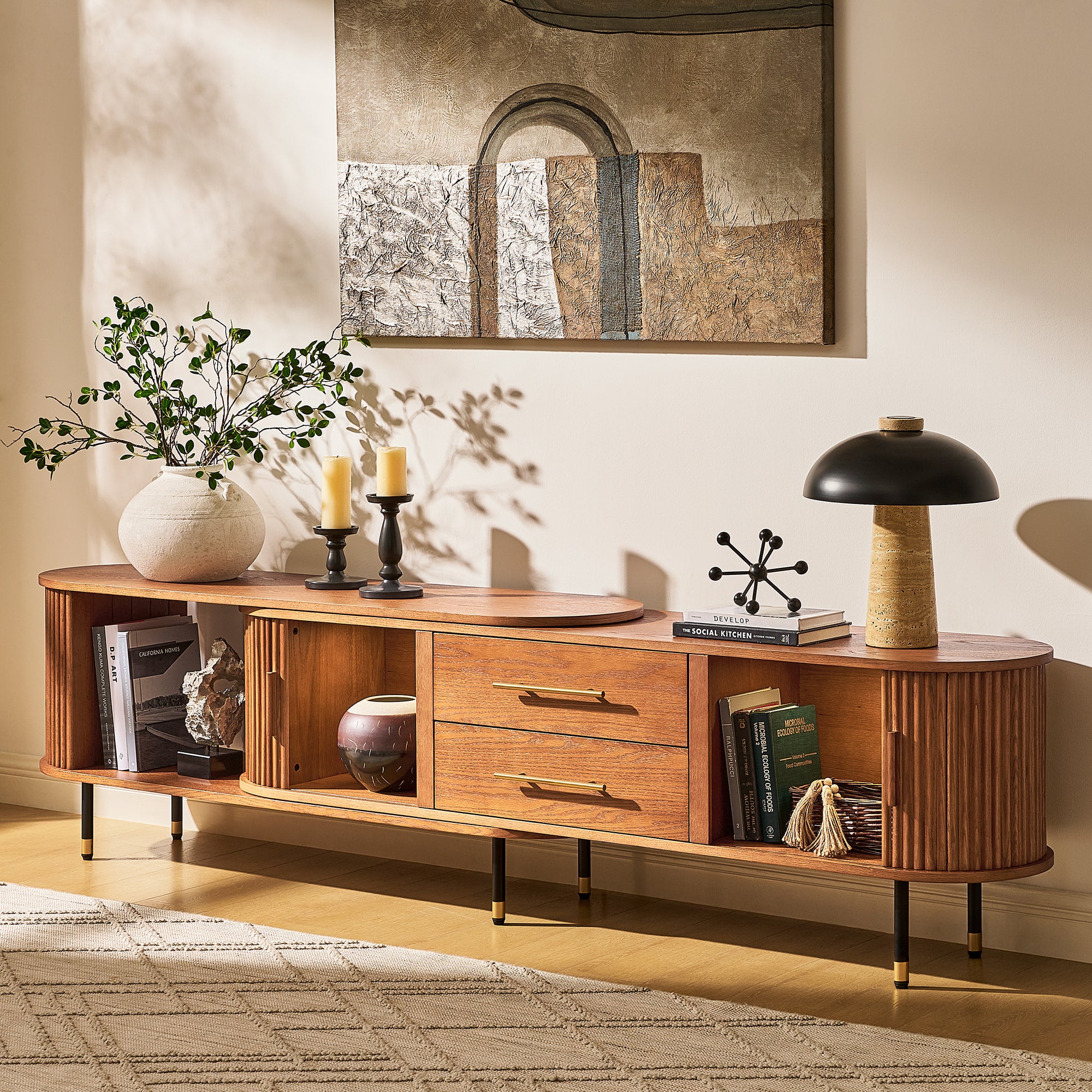 Ausziehbare Medienkonsole Ewan Oak, 78,74" bis 110,24"