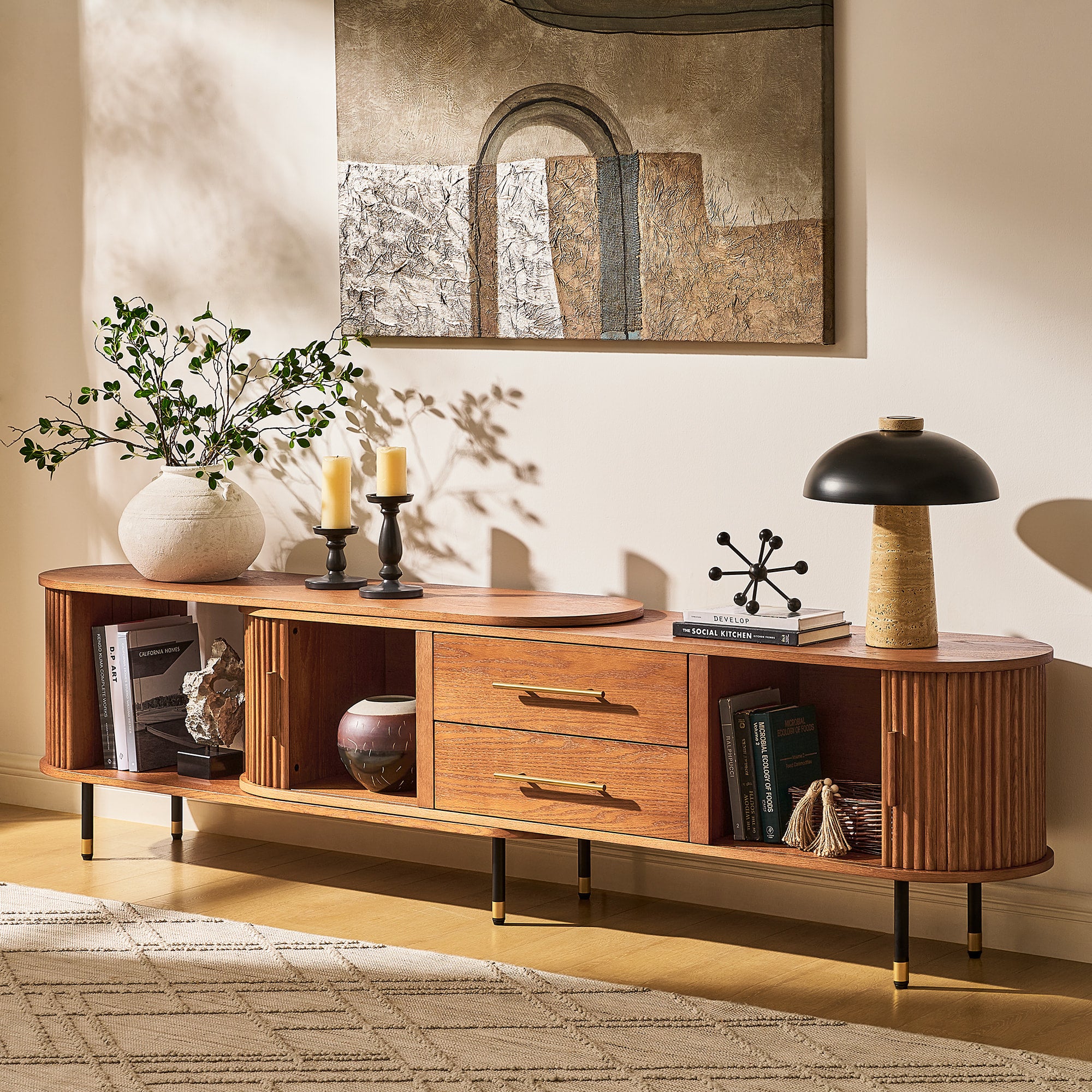 Ausziehbare Medienkonsole Ewan Oak, 78,74" bis 110,24"