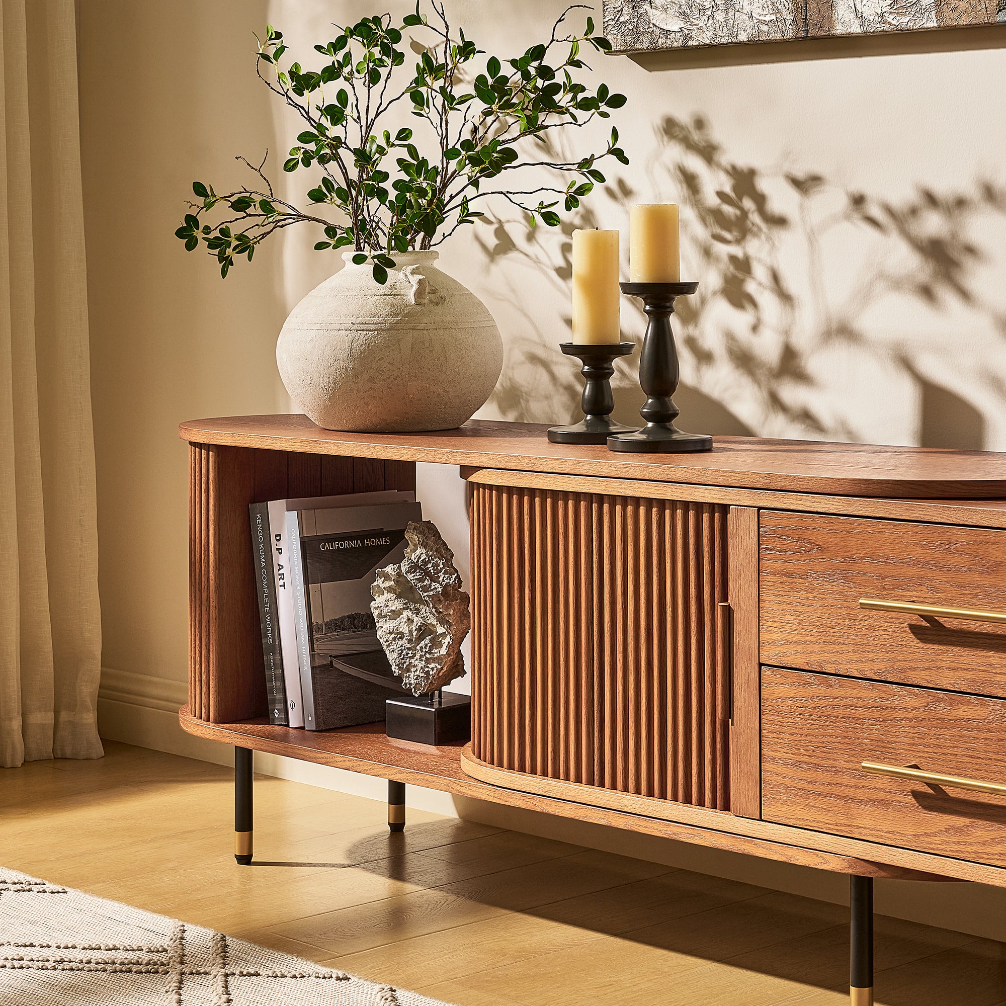 Ausziehbare Medienkonsole Ewan Oak, 78,74" bis 110,24"