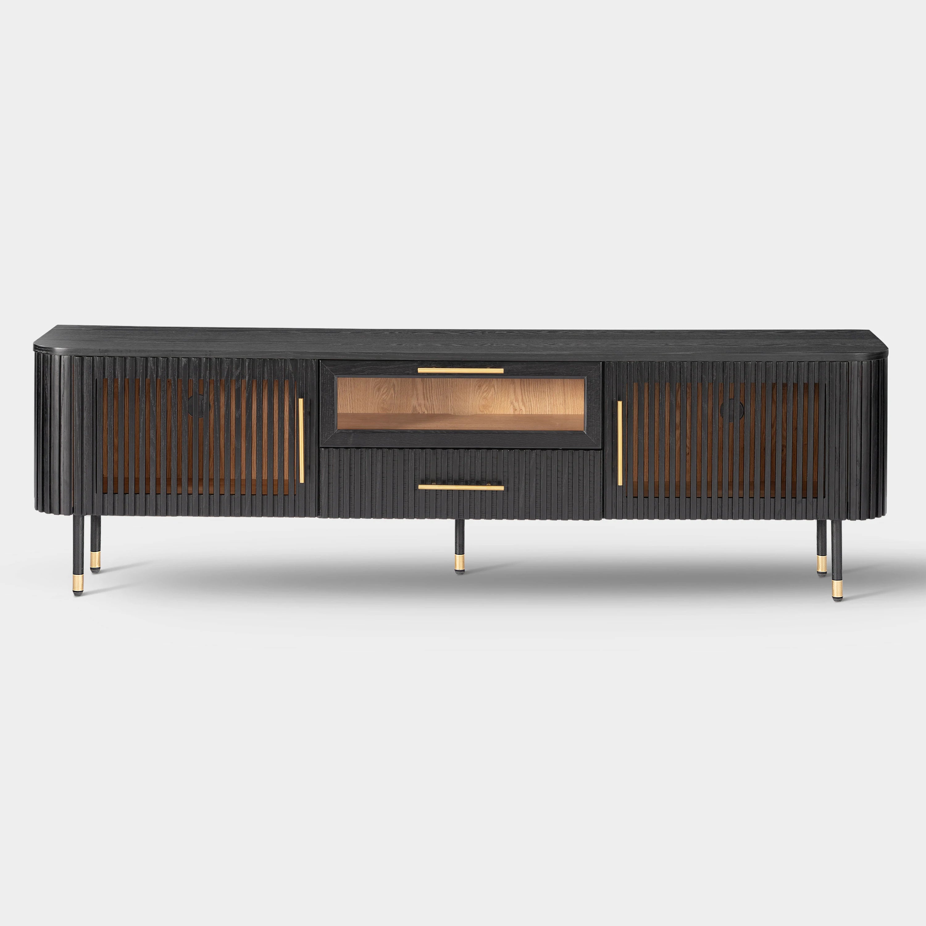 Ewan Oak Media Console and Cabinet Set