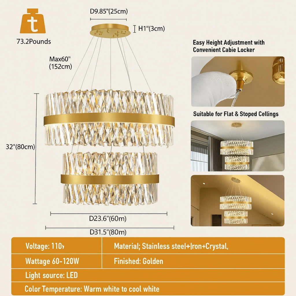 Vetro Prism Crystal 2-Tier Chandelier 32"D
