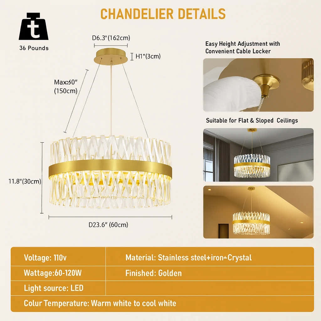 Vetro Prism Crystal Round Chandelier 24"D