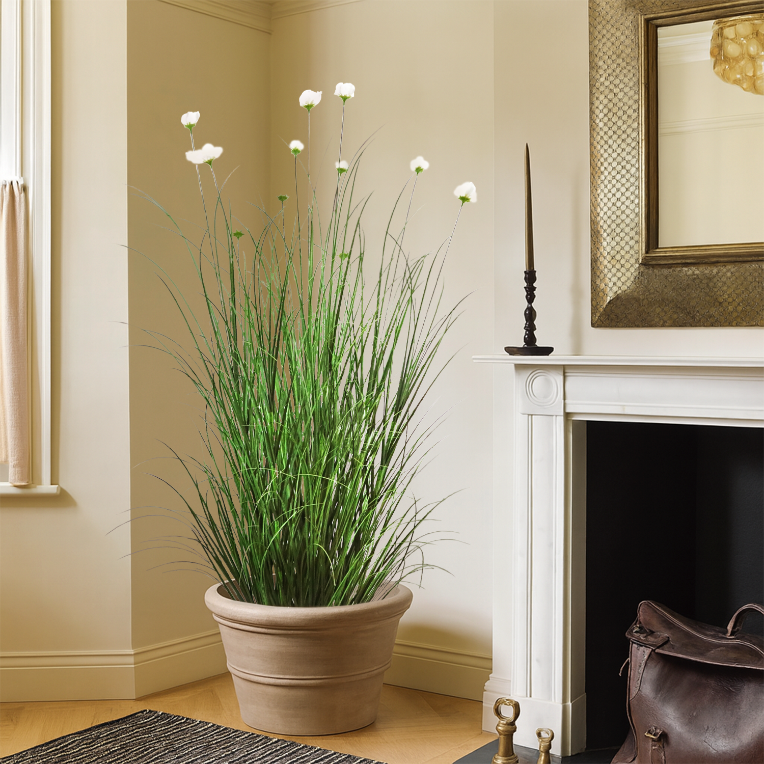 Künstlicher 15-köpfiger Kosmos mit gebogenem Zwiebelgras-Bonsai, 20 cm hoch