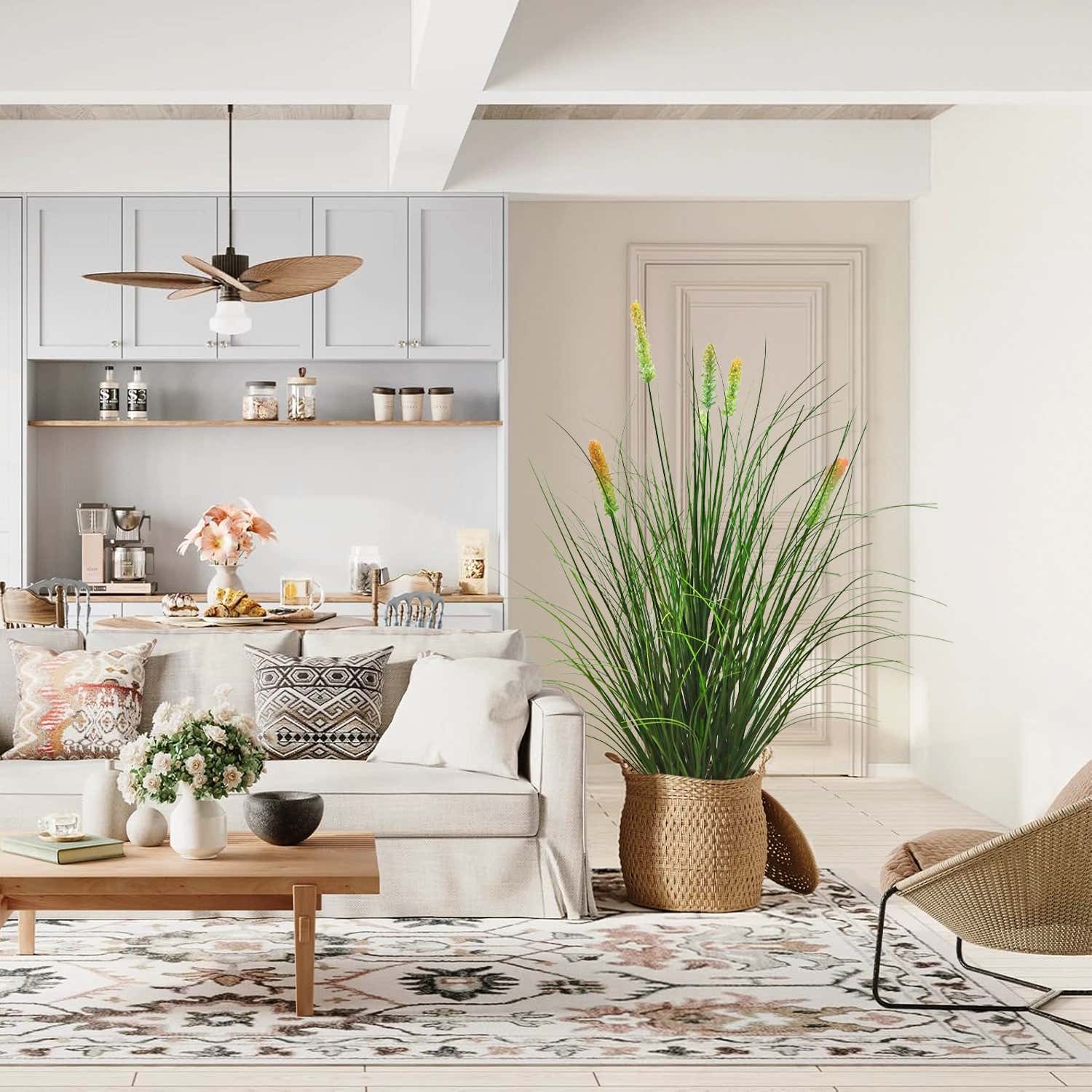 Künstliches 6-köpfiges kurzes Kieferngras mit gebogenem Zwiebelgras-Bonsai, 10,9 cm hoch