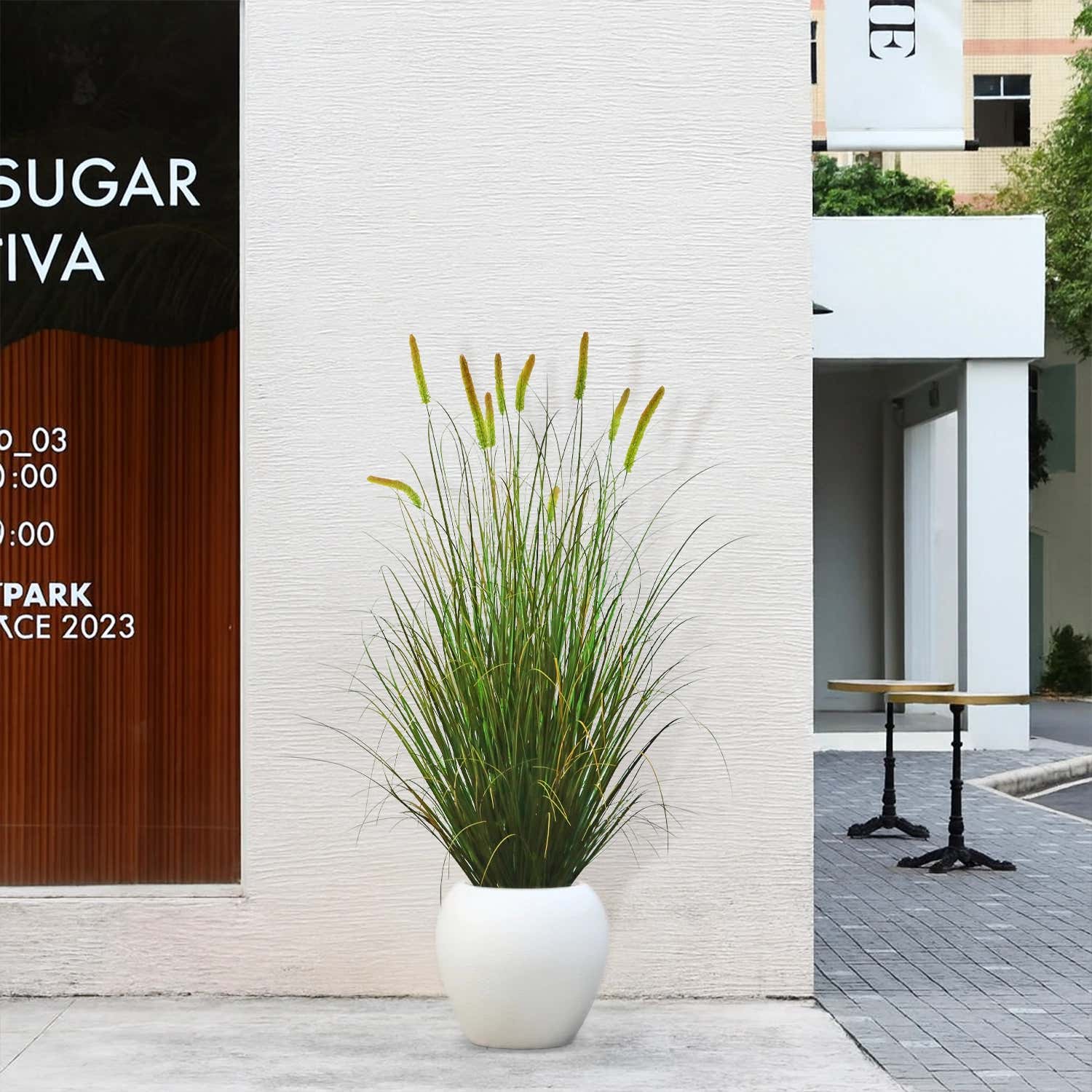 Künstlicher 10-köpfiger langer Katzenschwanz mit gebogenem Zwiebelgras-Bonsai, 20 cm hoch