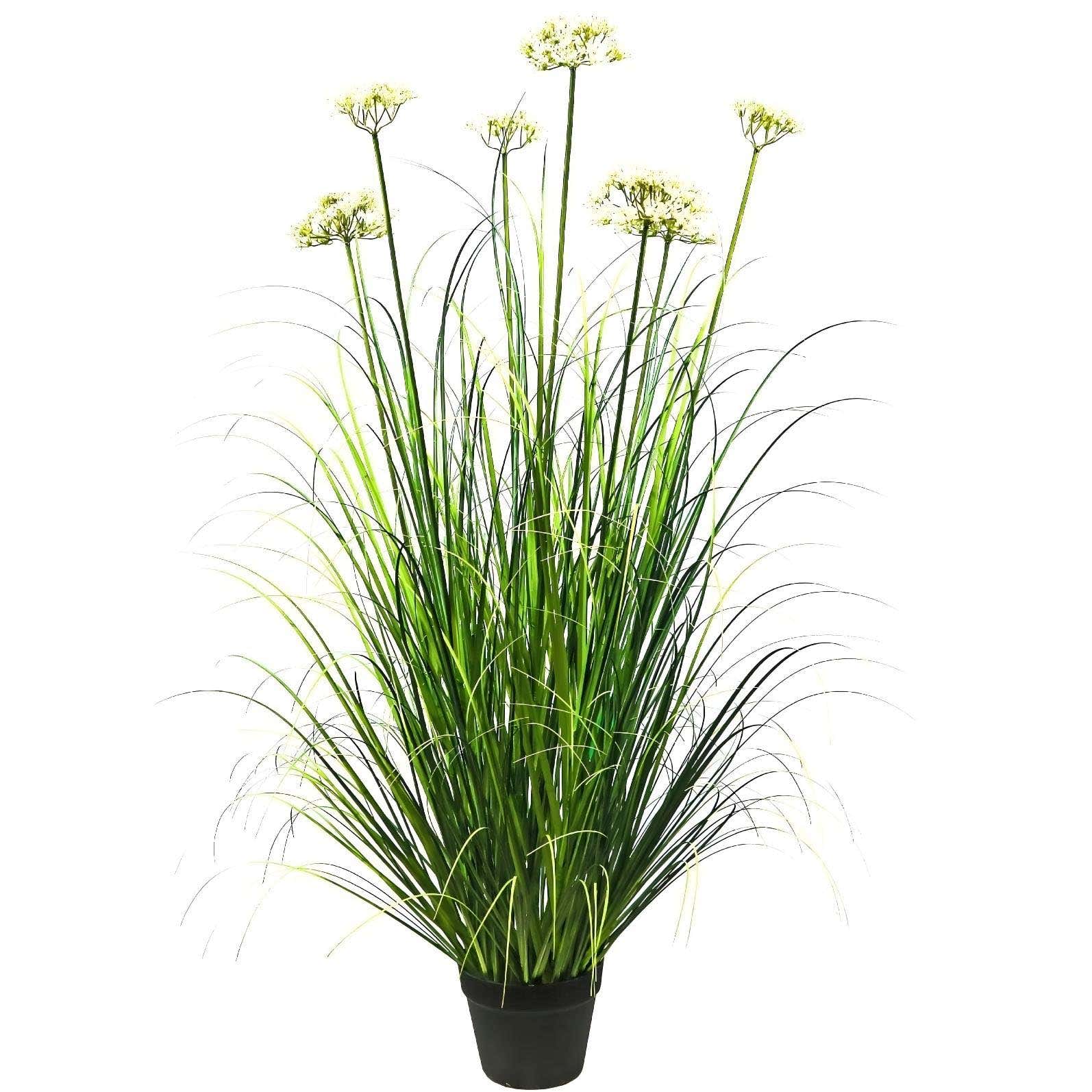Künstliche 7-köpfige Spitzenblume mit gebogenem Zwiebelgras-Bonsai, 17,8 cm hoch