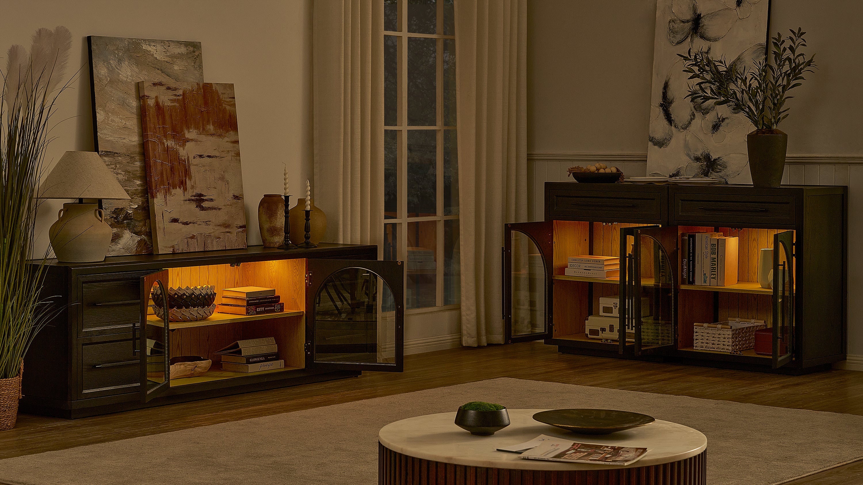 Alvar gewölbtes 64" Sideboard aus Eiche mit Schubladen (2er-Set)