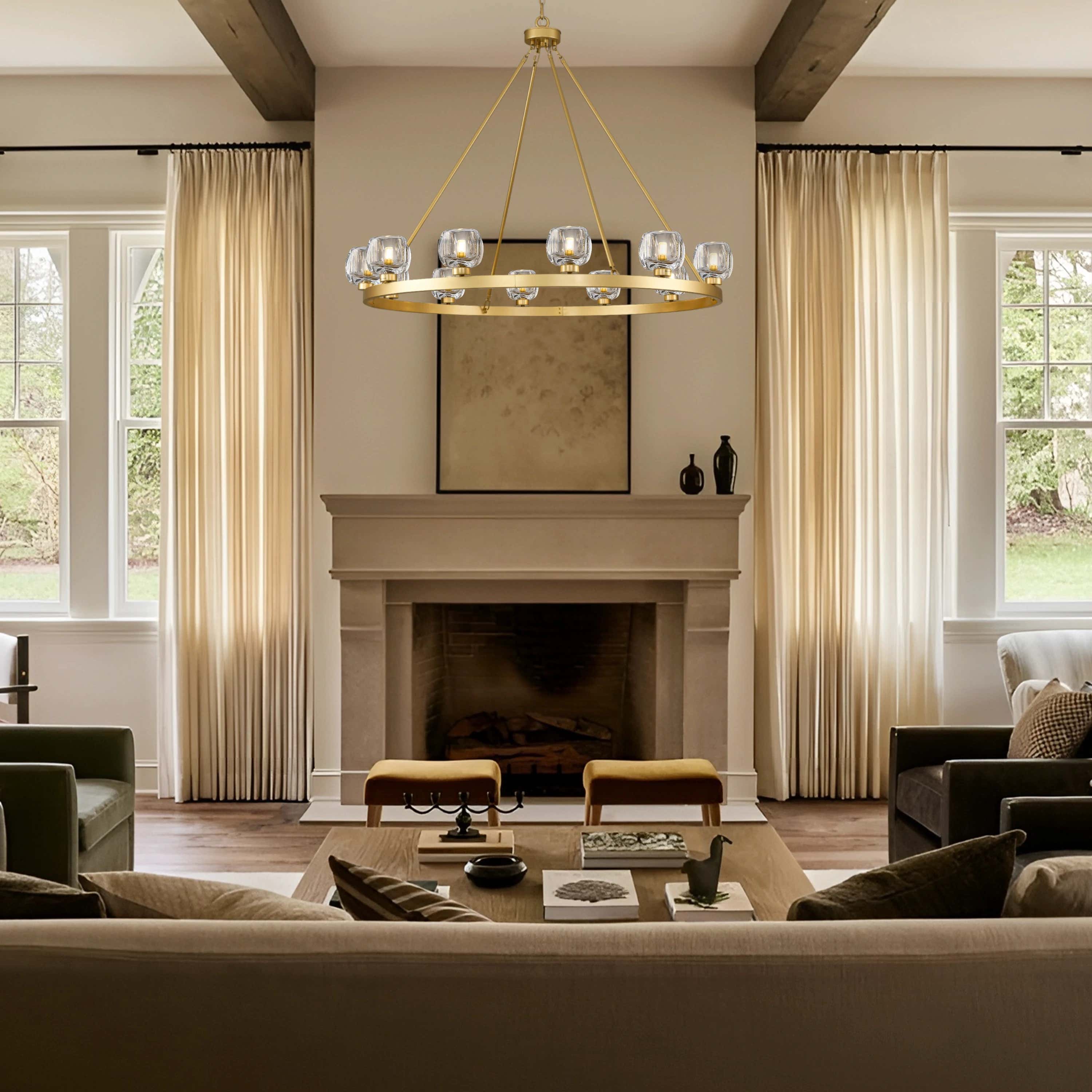 Vellum Round Chandelier 48"D#Finish_Gold