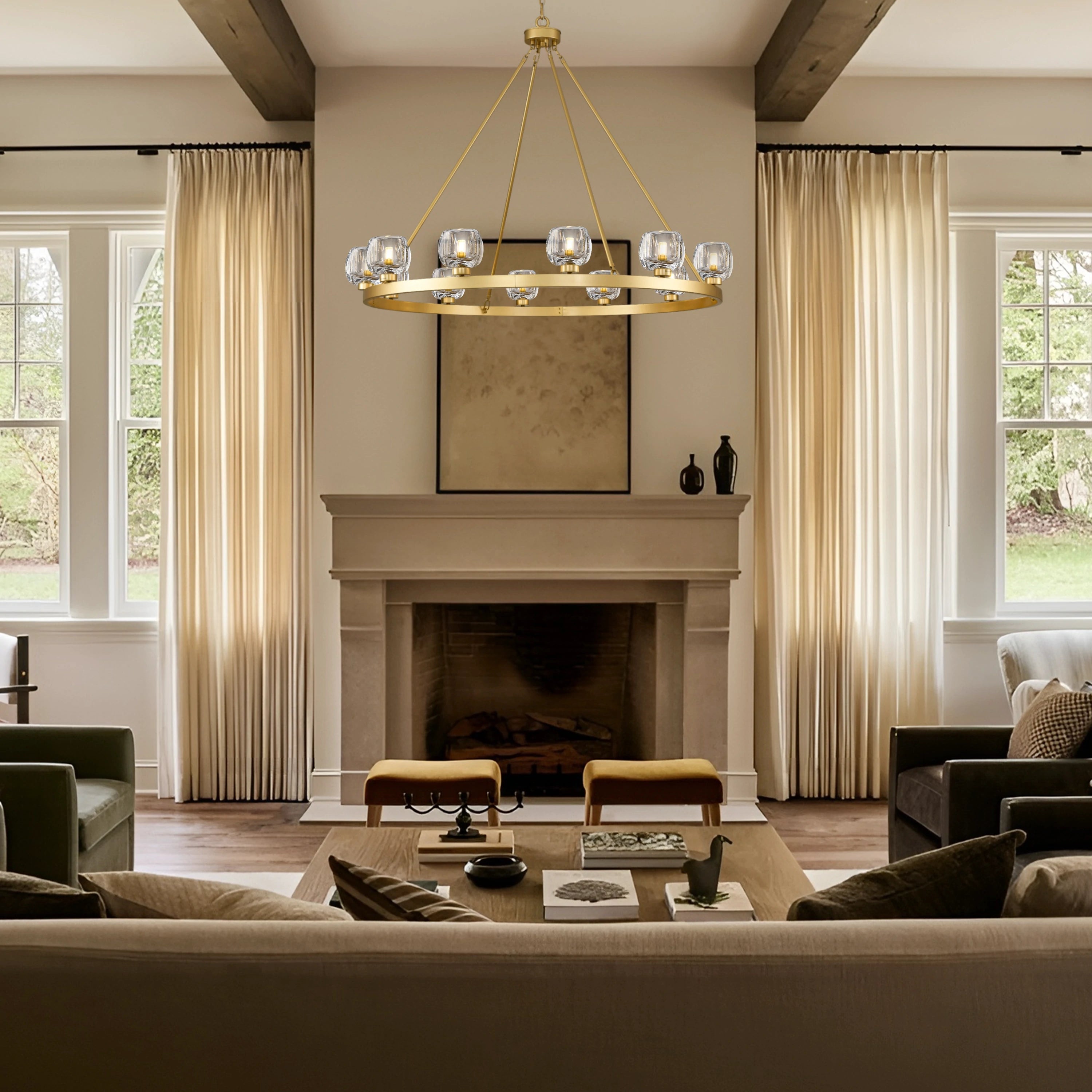 Vellum Round Chandelier 48"D#Finish_Gold