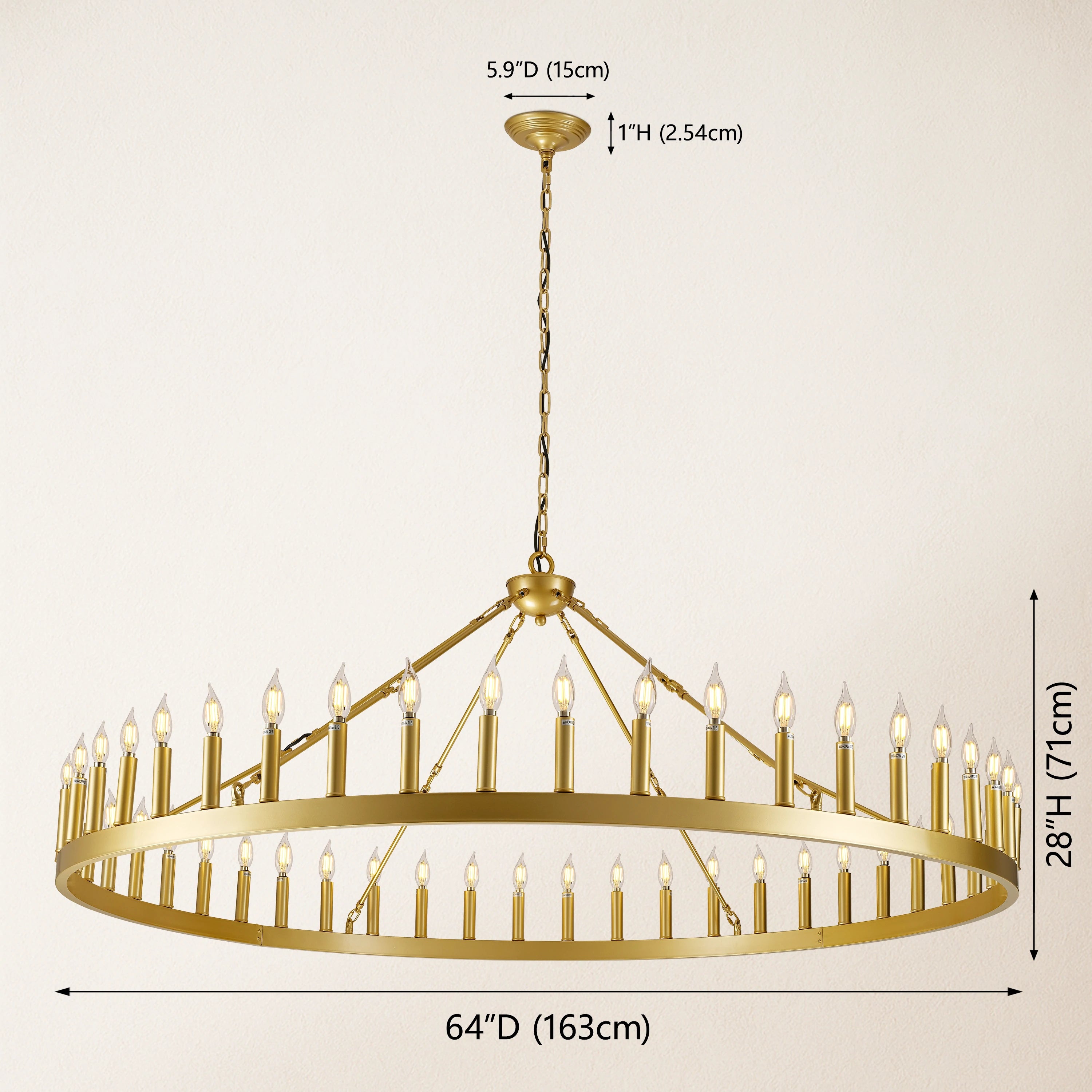 Runder Kronleuchter mit Wagenradkerze, 163 cm