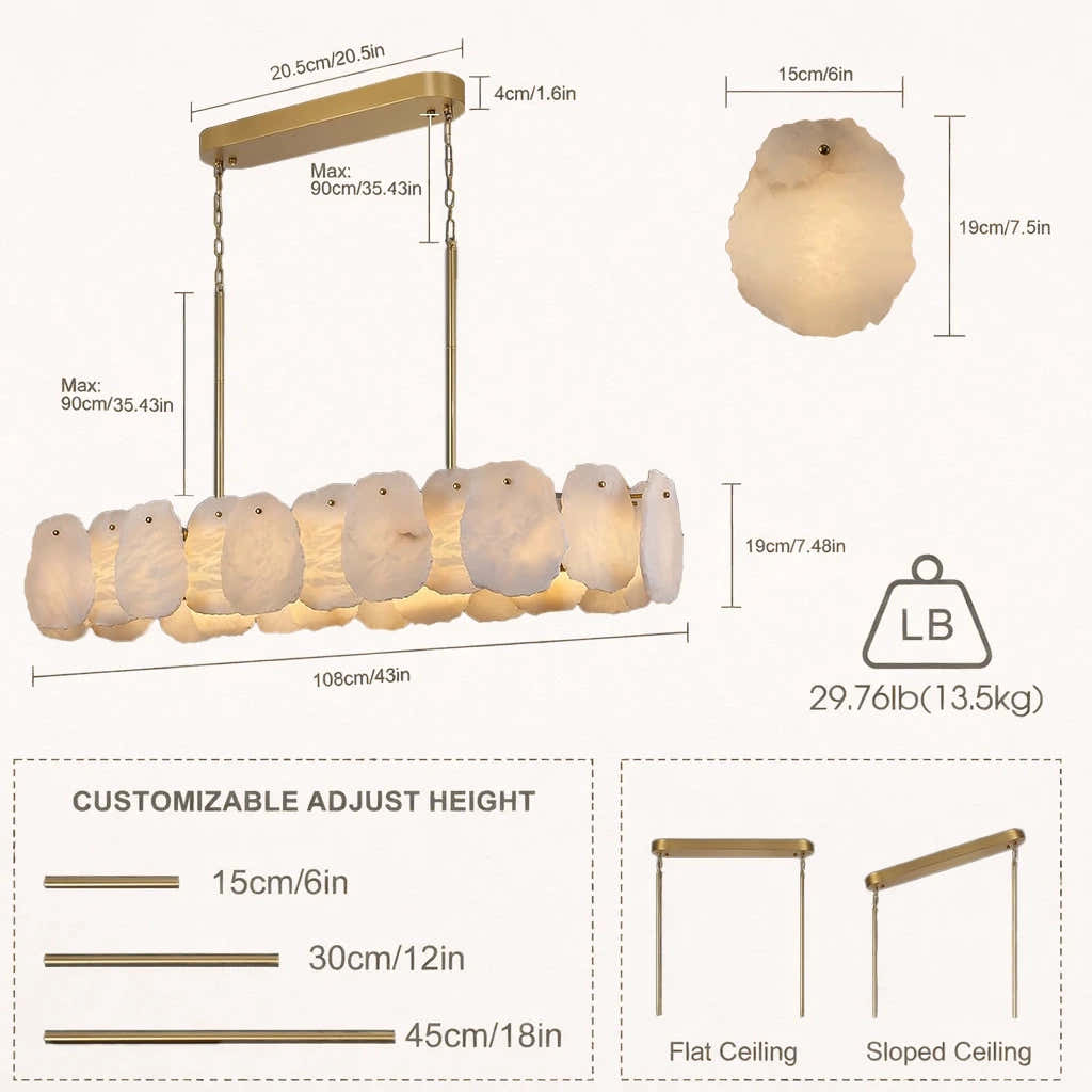 Ovaler Kronleuchter „Moira“ aus Alabaster, 109 cm breit