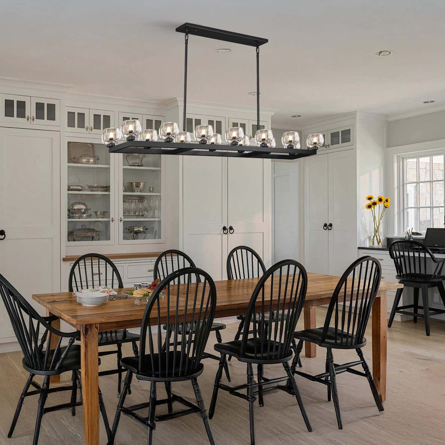 Vellum Rectangular Chandelier 59"W#Finish_Black