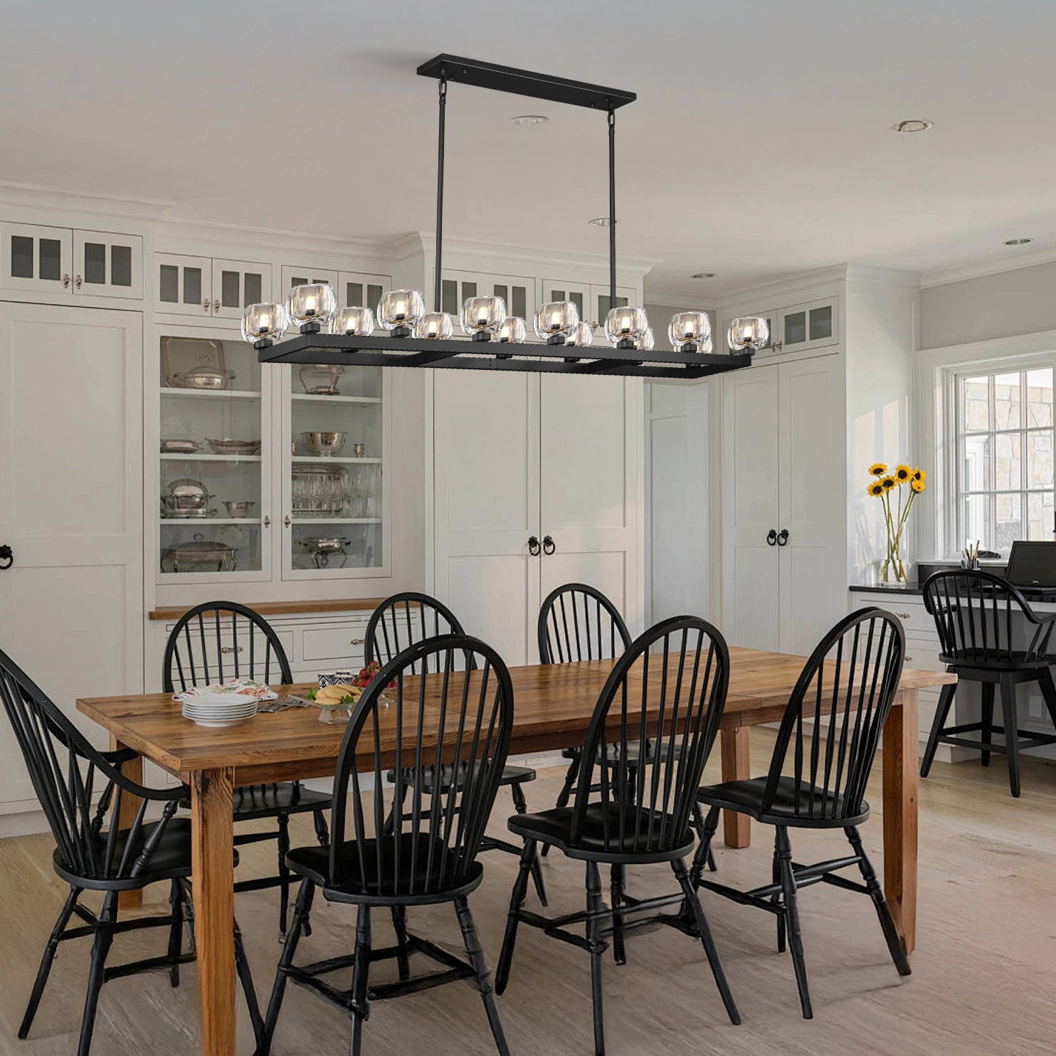 Vellum Rectangular Chandelier 59"W#Finish_Black