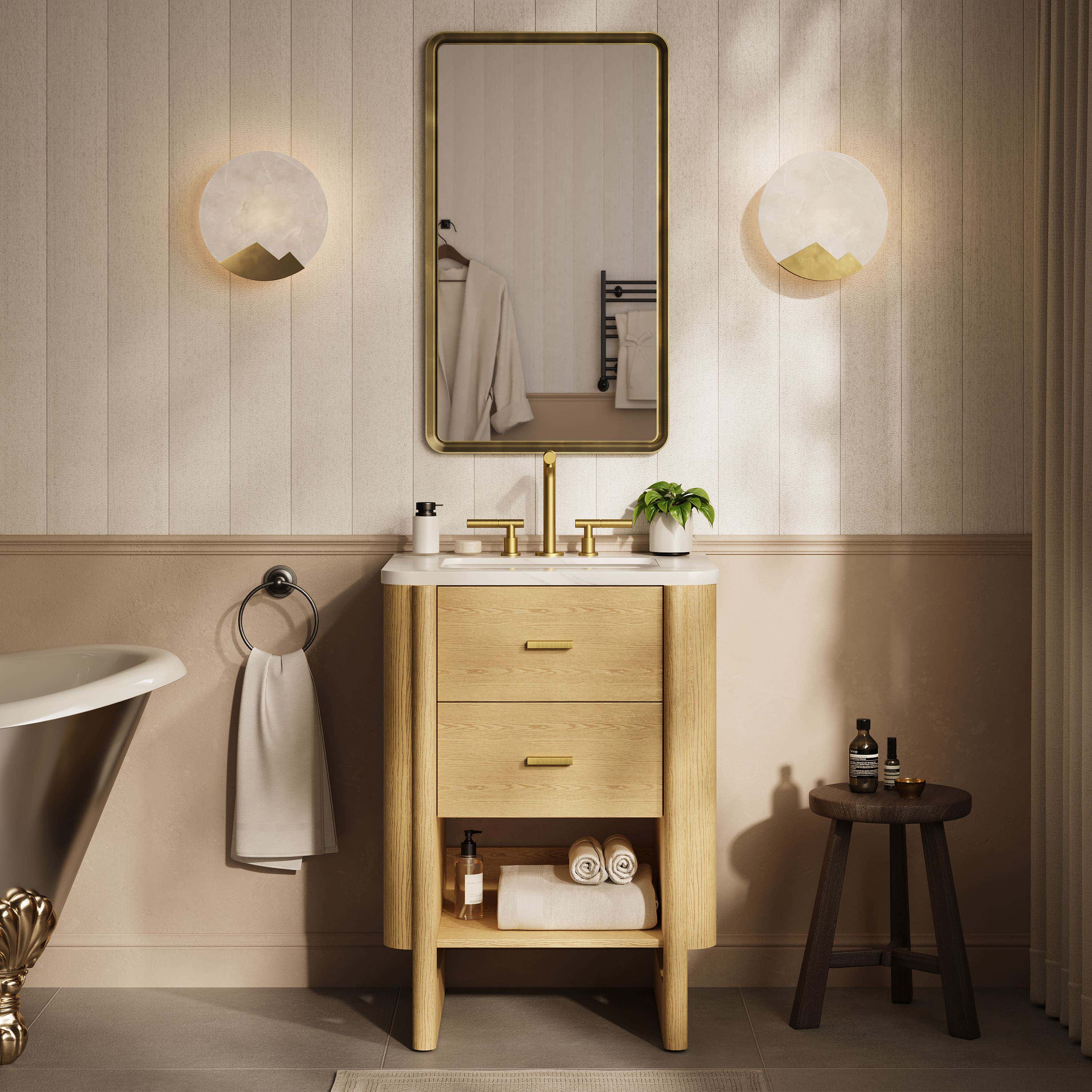 Egwent Alabaster Brass Sconce 8"D