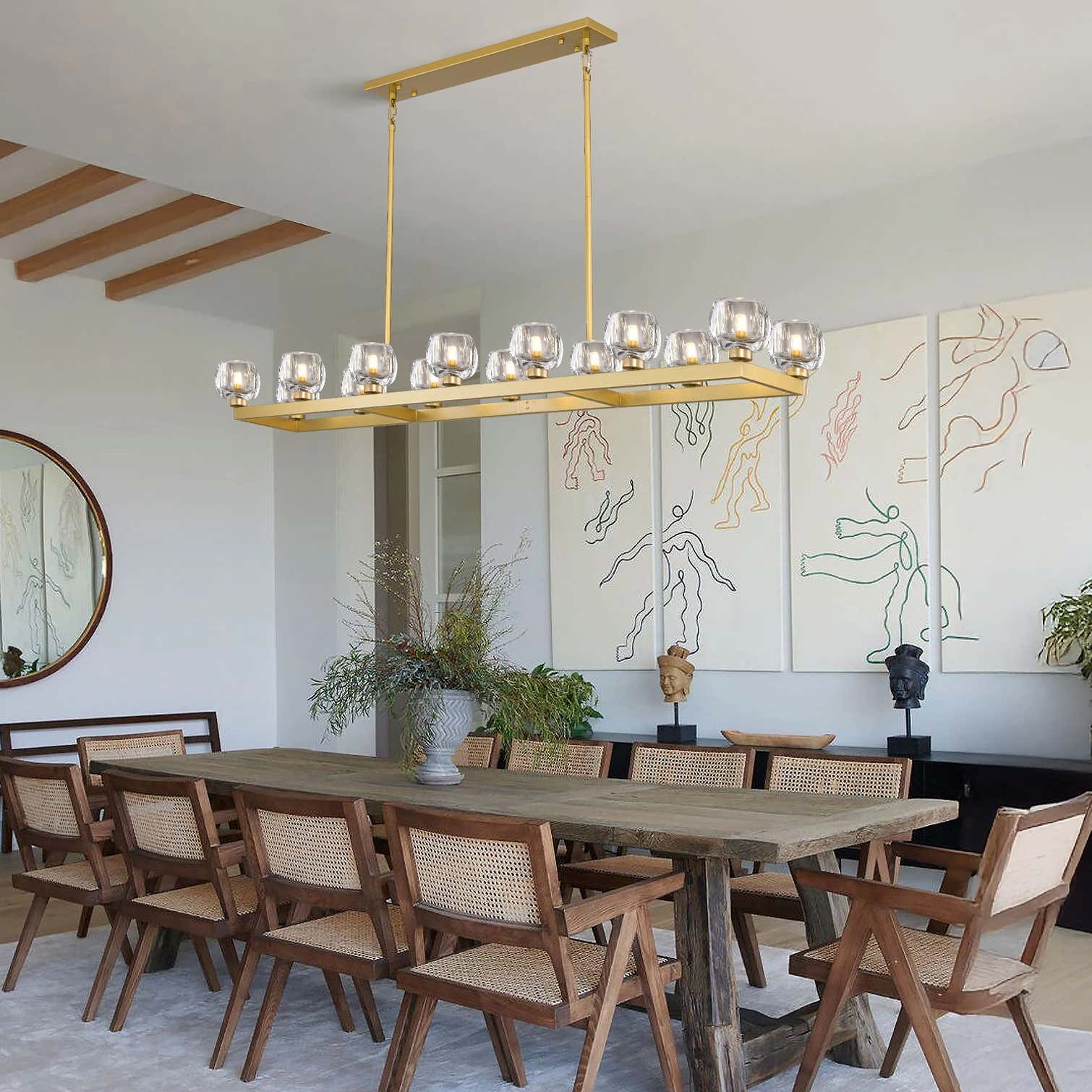 Vellum Rectangular Chandelier 59"W#Finish_Gold