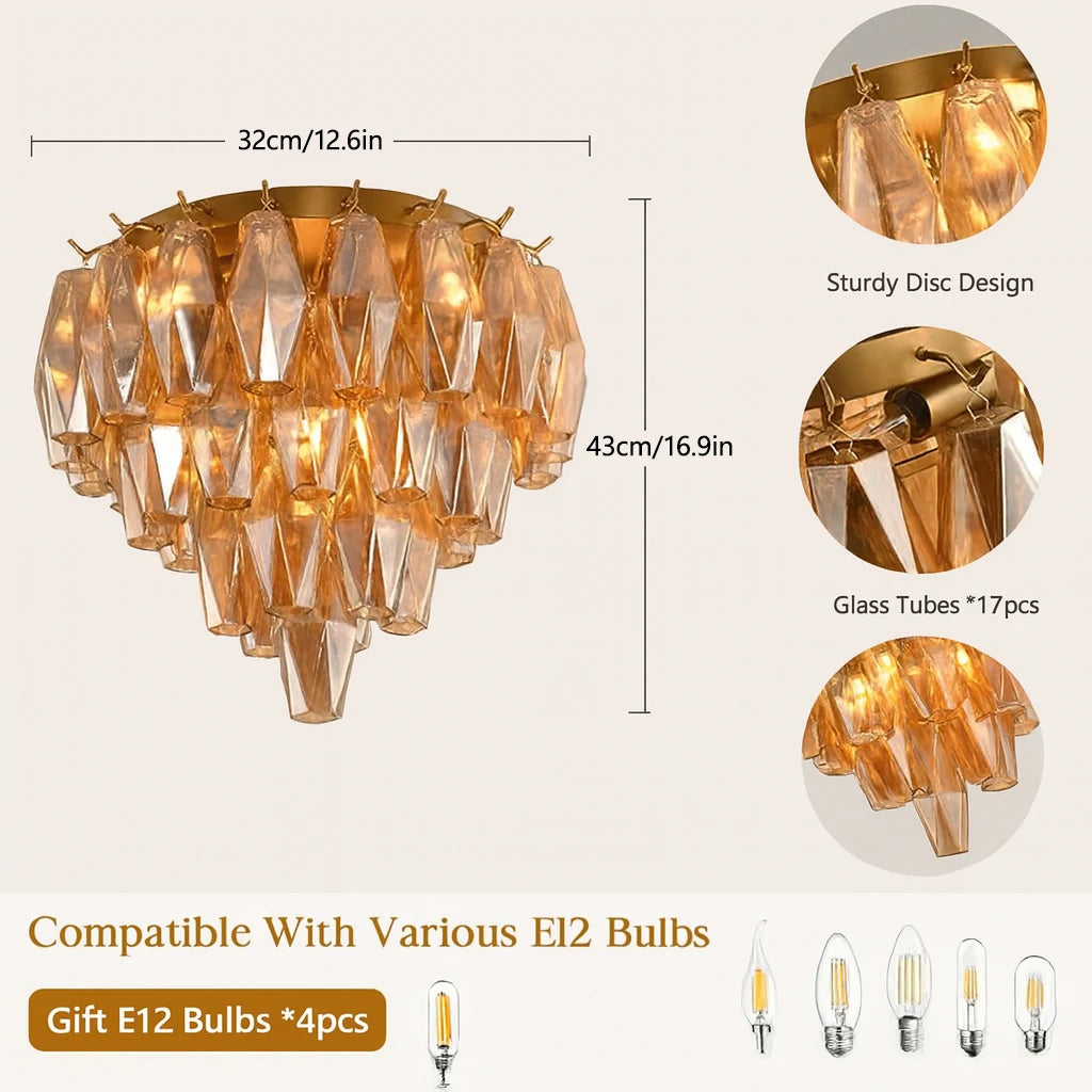 Celestial Drop Round Glass Flush Mount 13"D