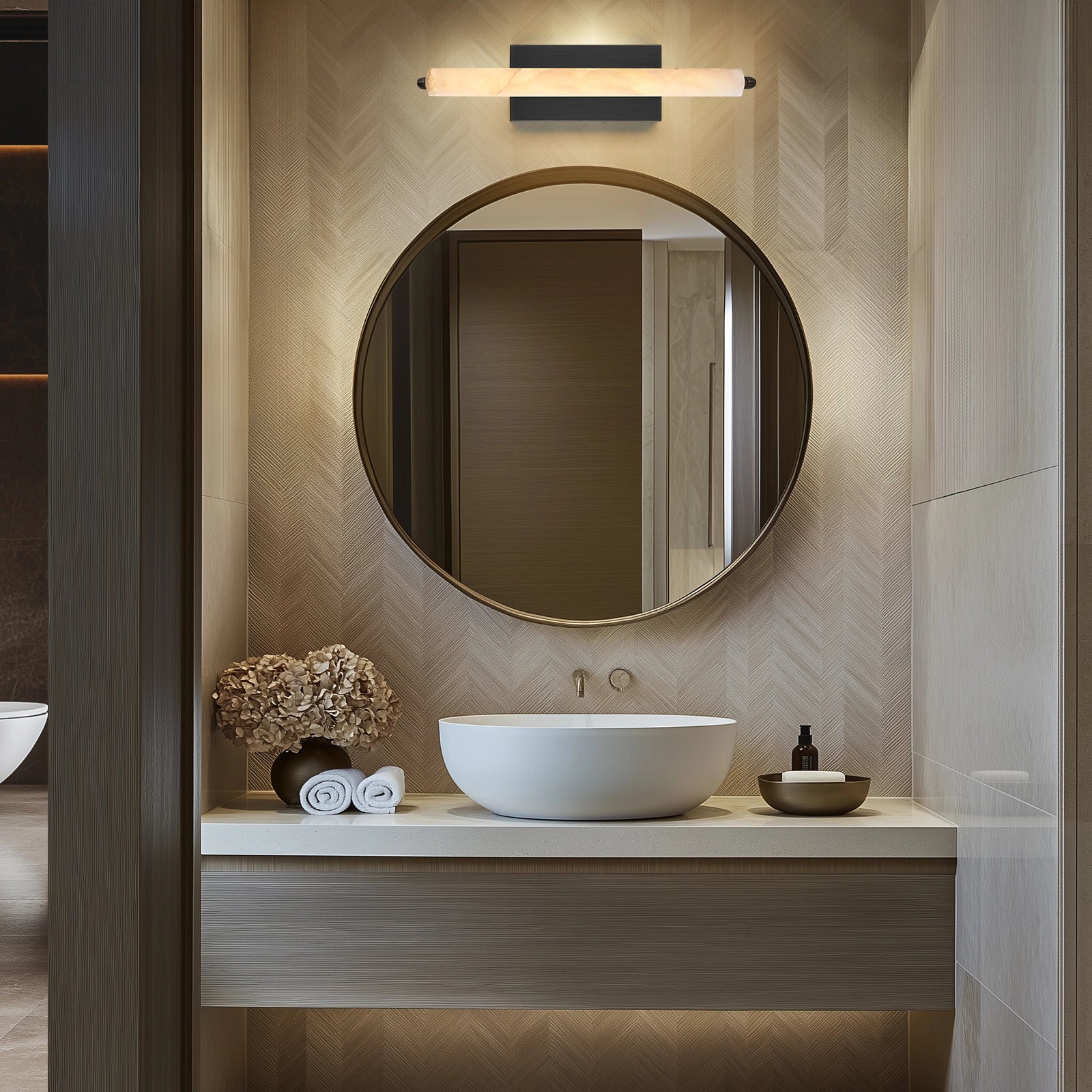 Clara Glow Alabaster Single Wall Sconce 19"H#Finish_Black