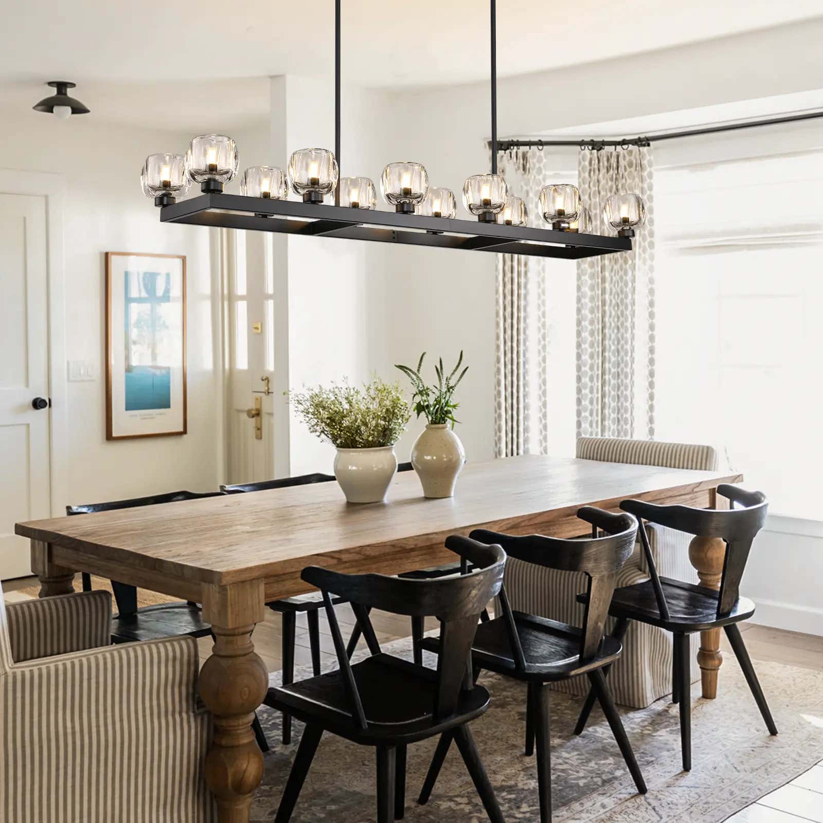 Vellum Rectangular Chandelier 68"W#Finish_Black