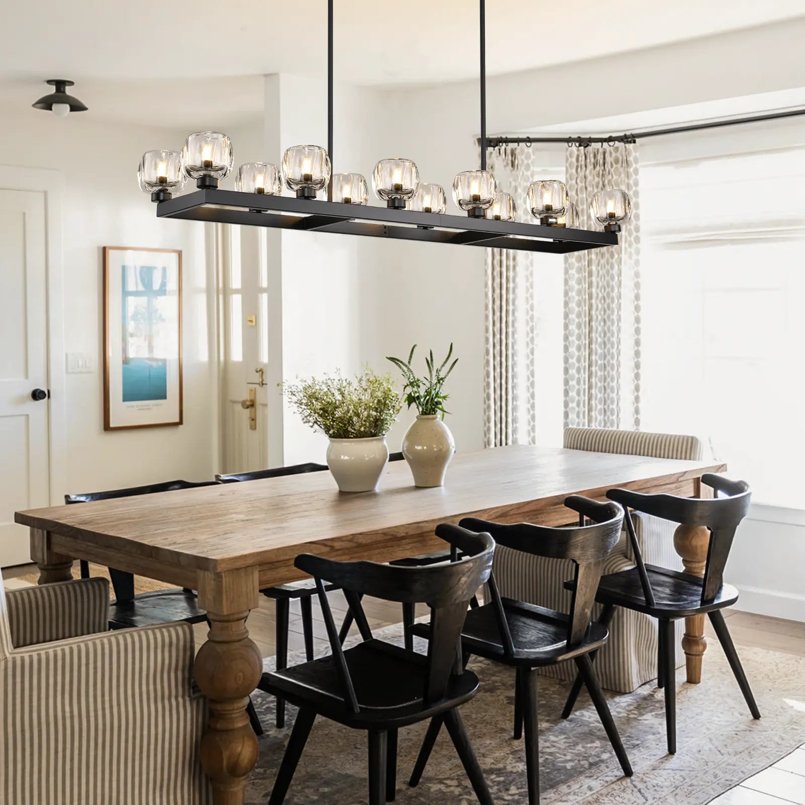 Vellum Rectangular Chandelier 68"W#Finish_Black