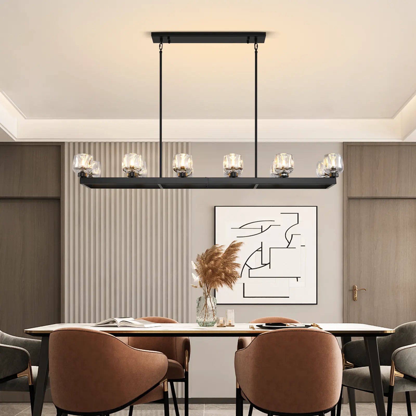 Vellum Rectangular Chandelier 68"W#Finish_Black