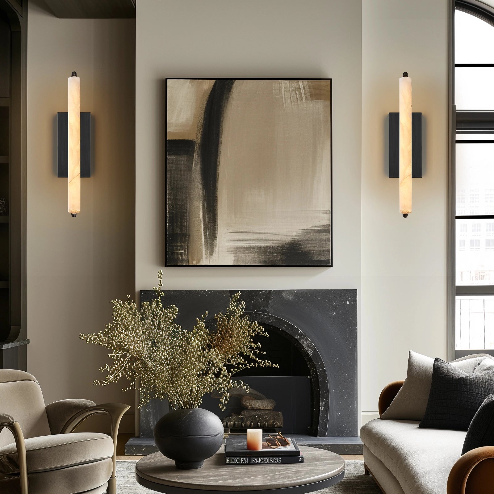 Clara Glow Alabaster Single Wall Sconce 19"H#Finish_Black