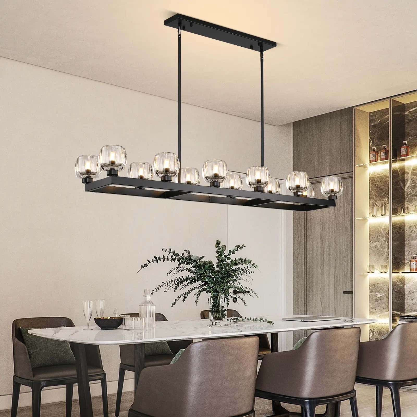 Vellum Rectangular Chandelier 68"W#Finish_Black