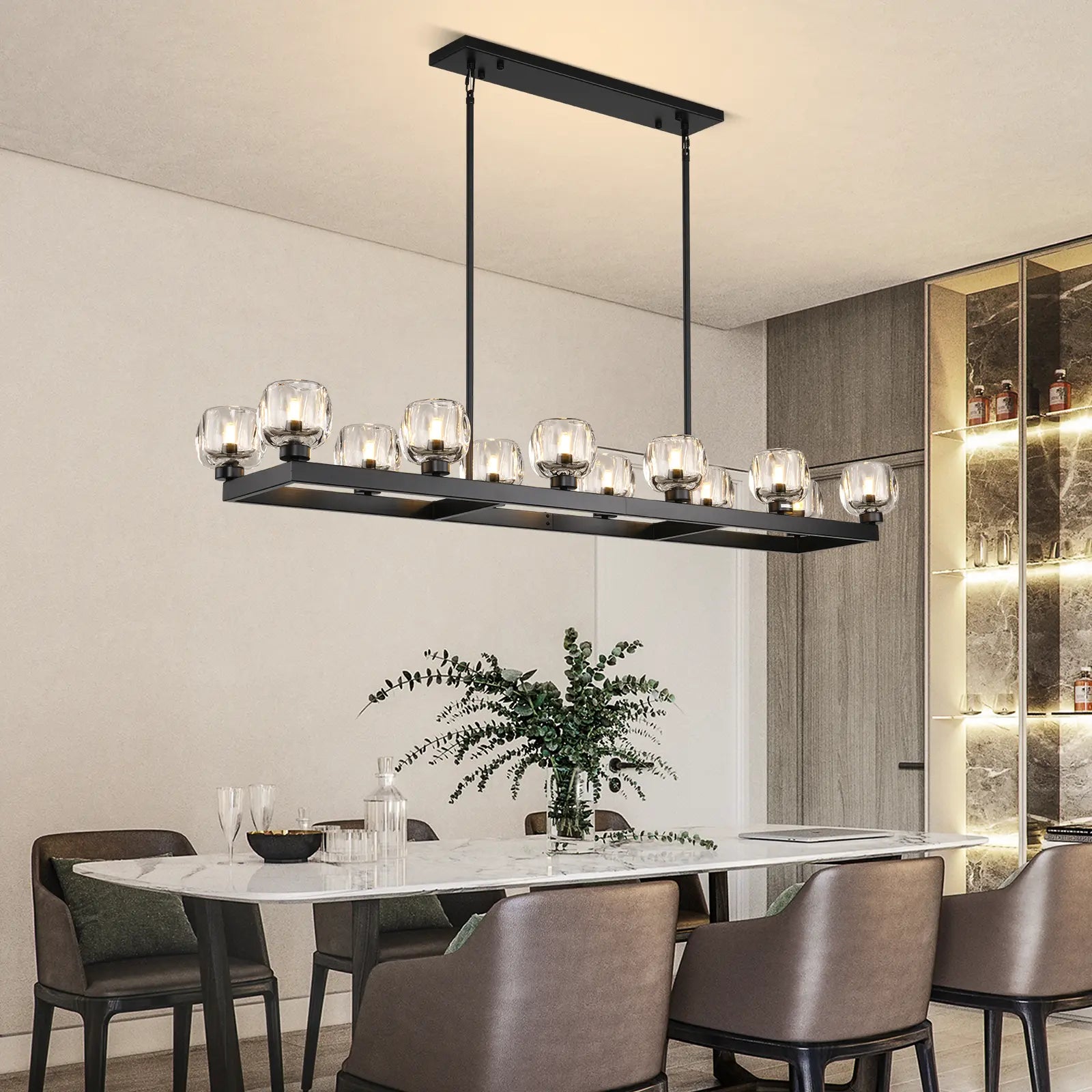 Vellum Rectangular Chandelier 68"W#Finish_Black
