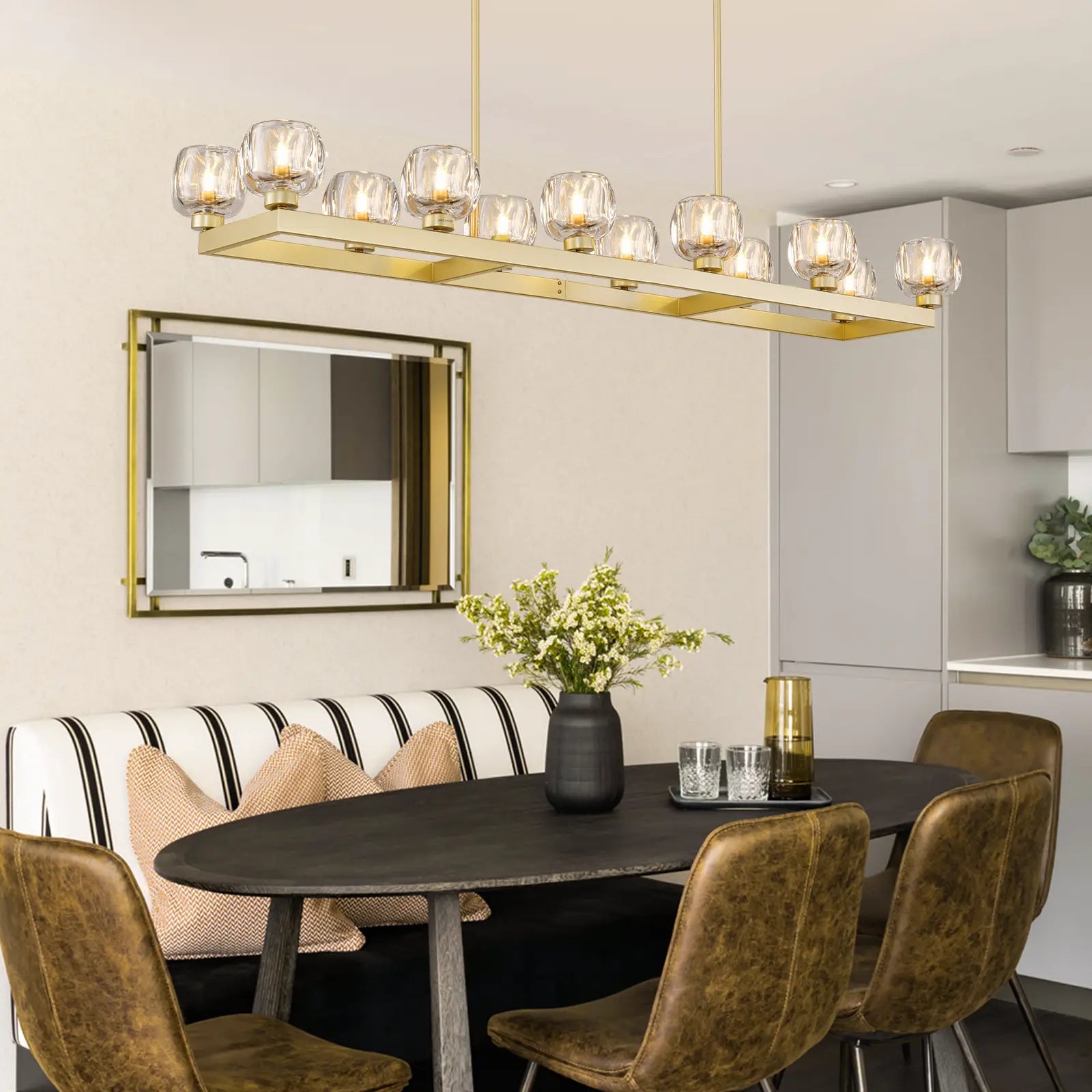 Vellum Rectangular Chandelier 68"W#Finish_Gold