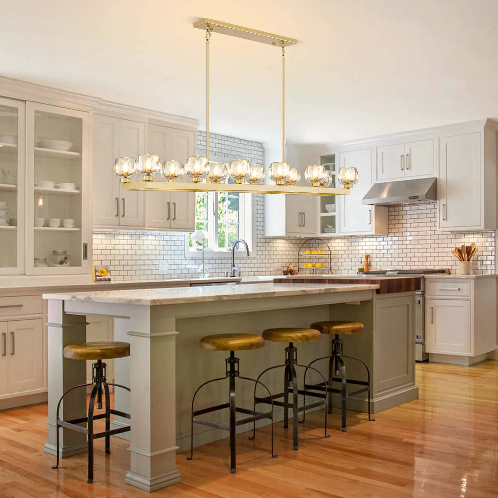 Vellum Rectangular Chandelier 68"W#Finish_Gold