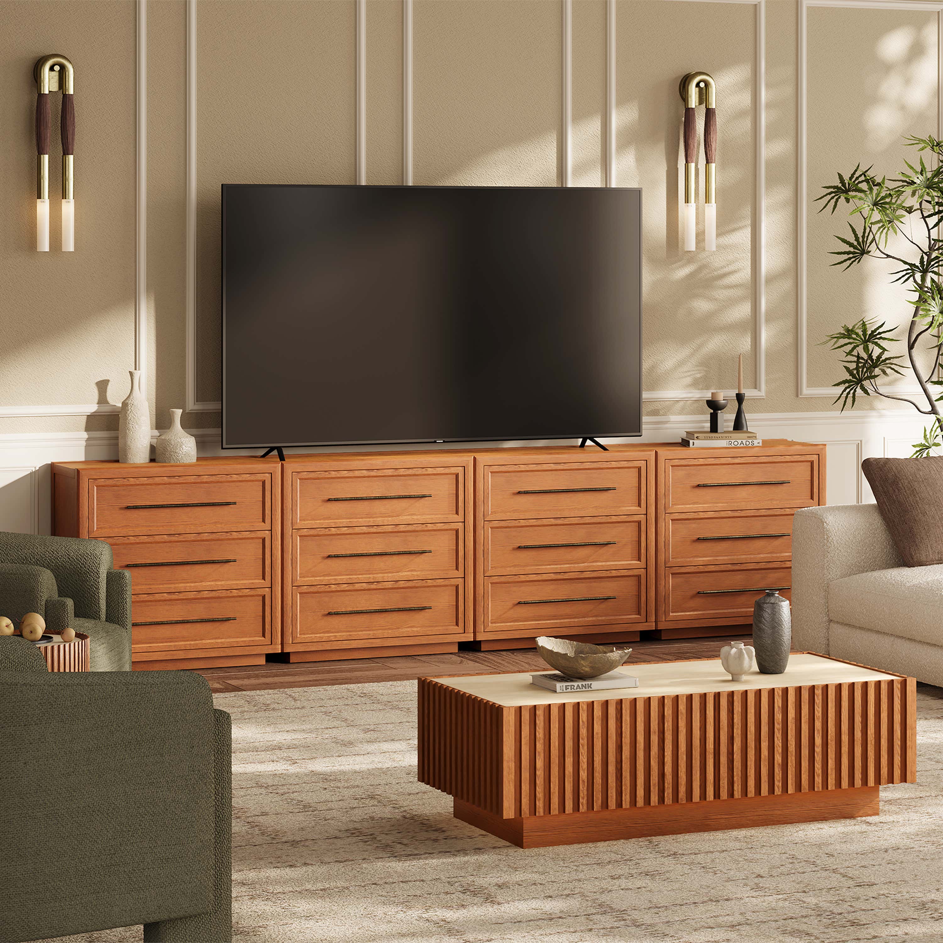 Alvar 126″ Eichenkommode mit 12 Schubladen (4er-Set)