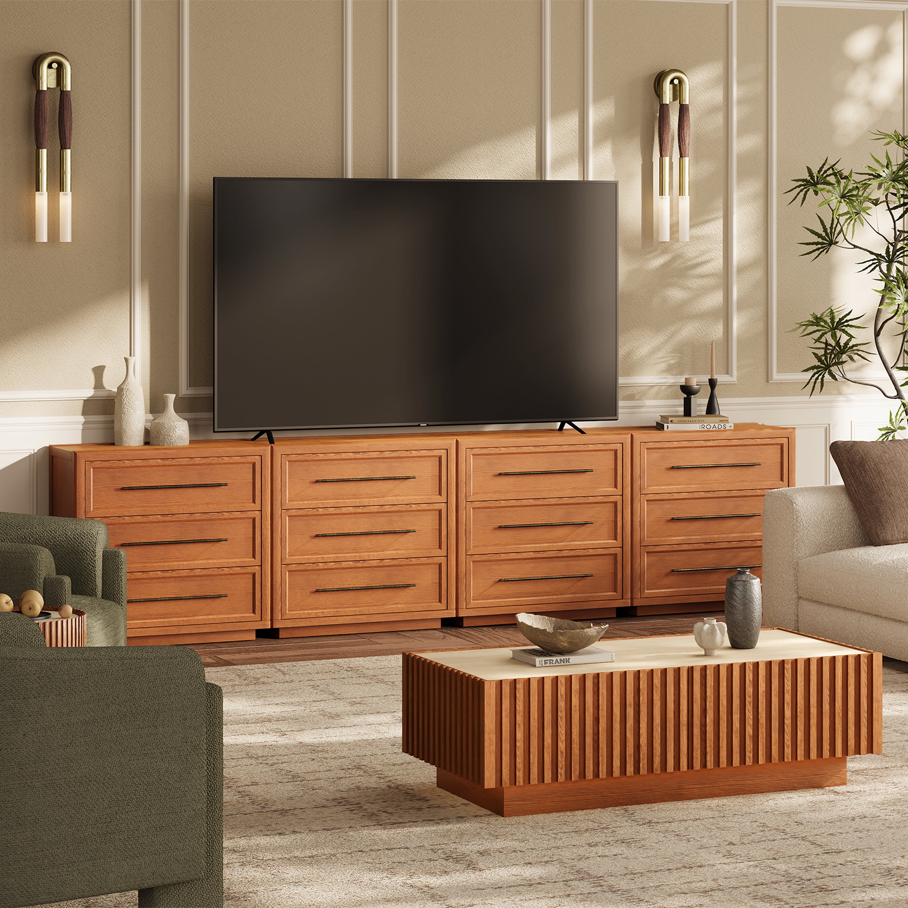 Alvar 126″ Eichenkommode mit 12 Schubladen (4er-Set)